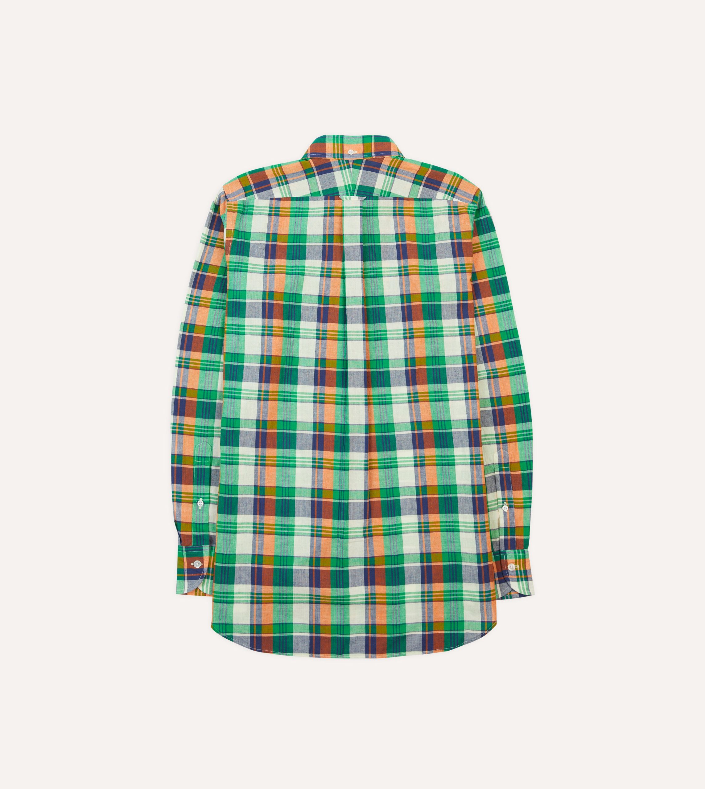 Green and Orange Madras Check Cotton Button-Down Shirt - Image 6