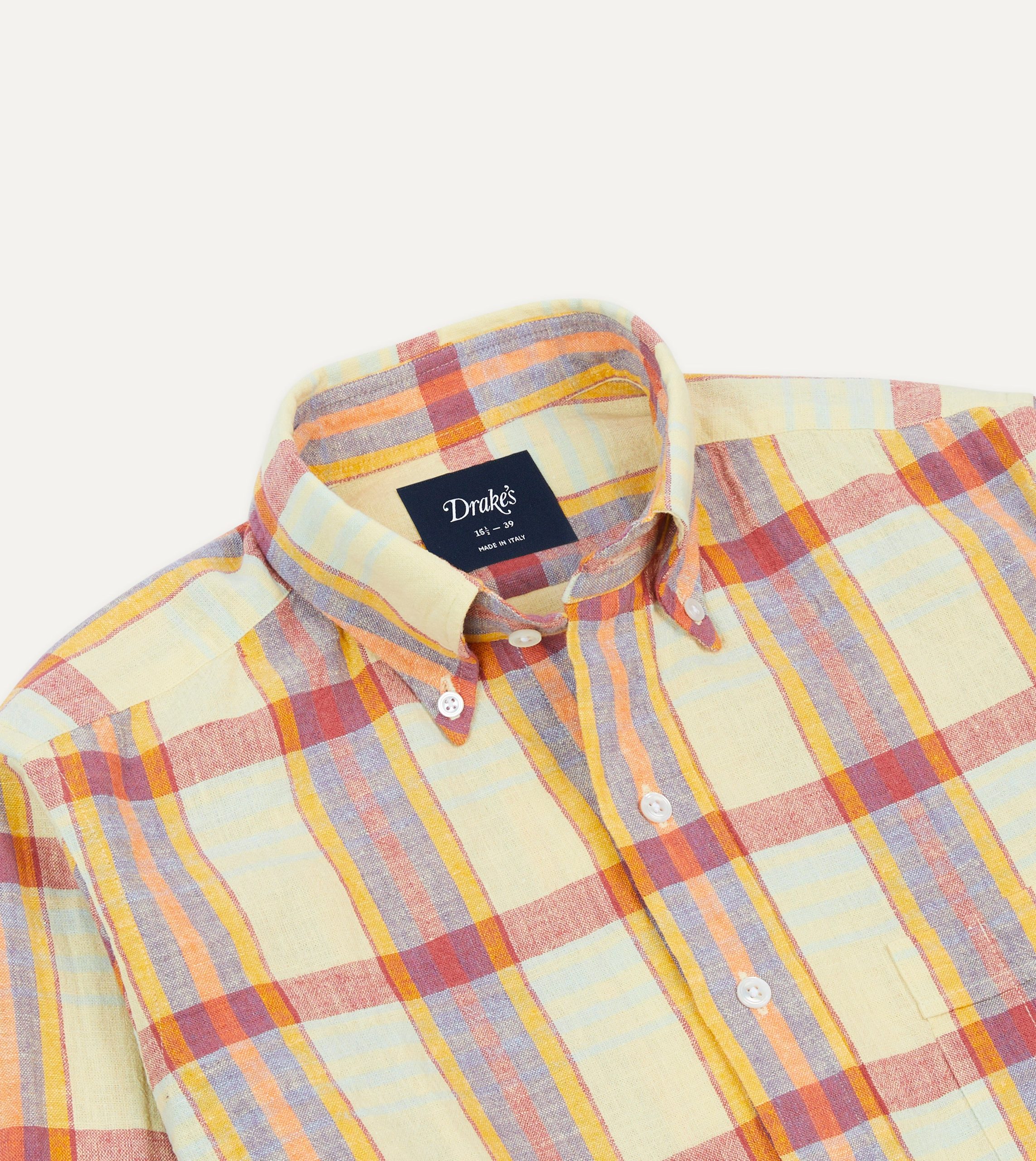 Yellow and Red Madras Check Cotton-Linen Button-Down Shirt - Image 3