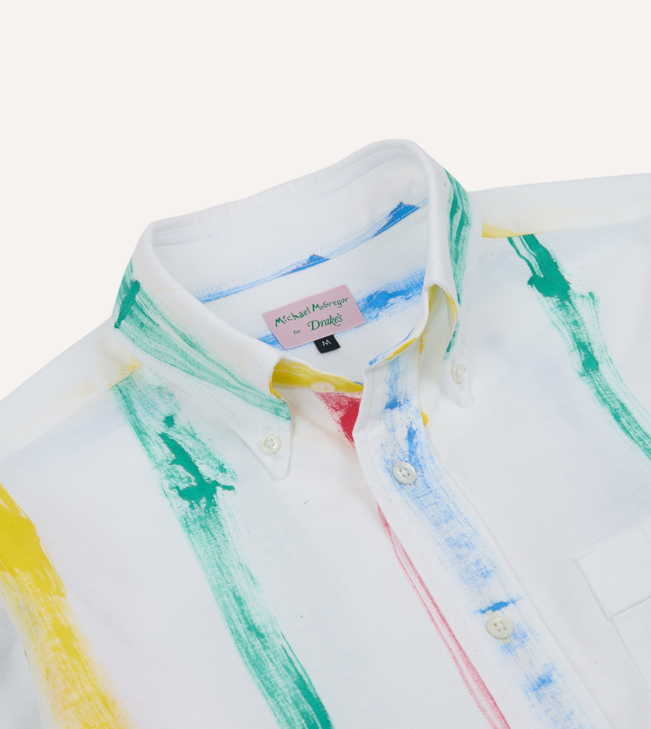 Michael McGregor for Drake's Hand-Painted Stripe Cotton Oxford Cloth Button-Down Shirt - Image 3