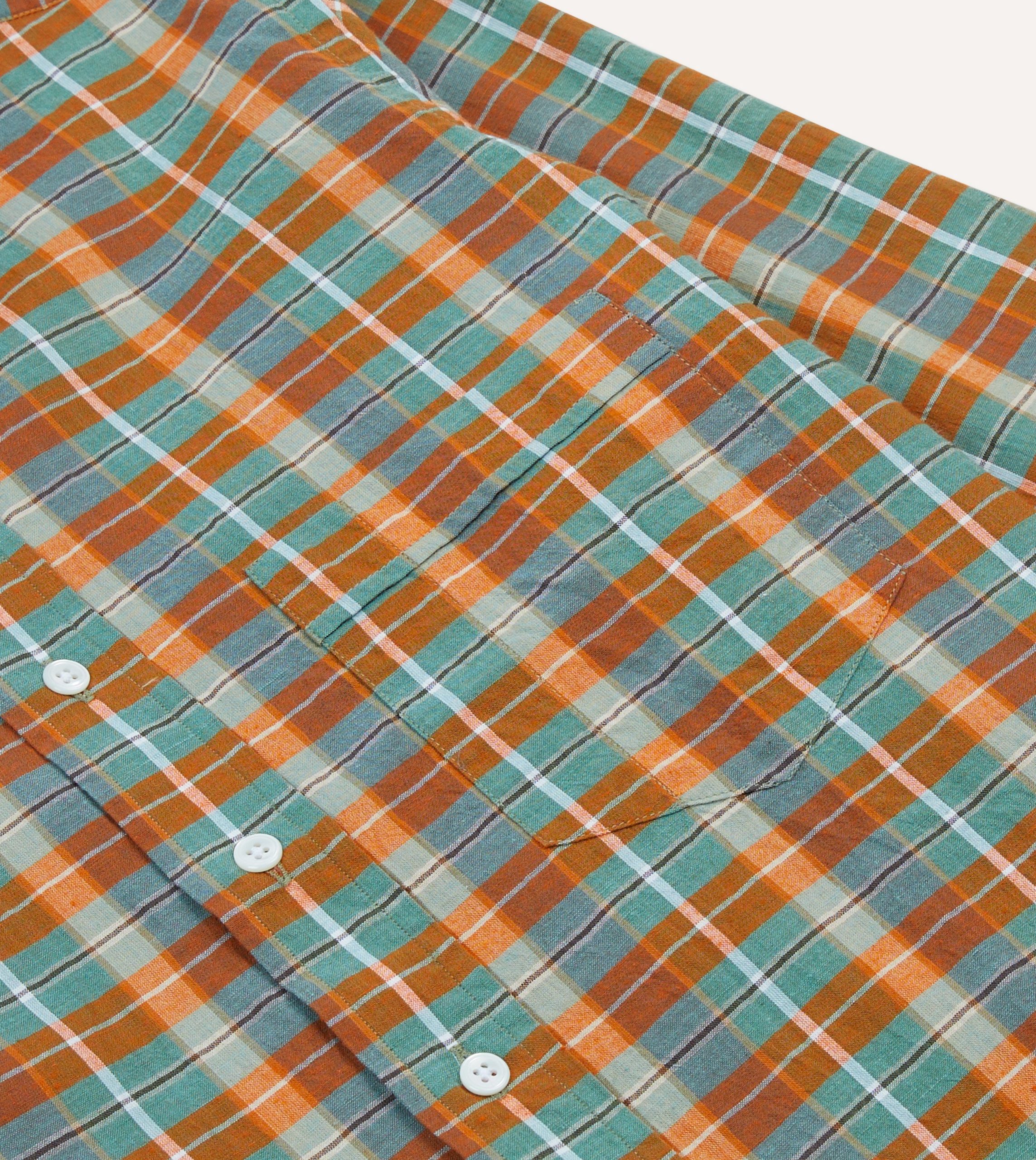 Orange and Blue Madras Check Cotton Button-Down Shirt - Image 4