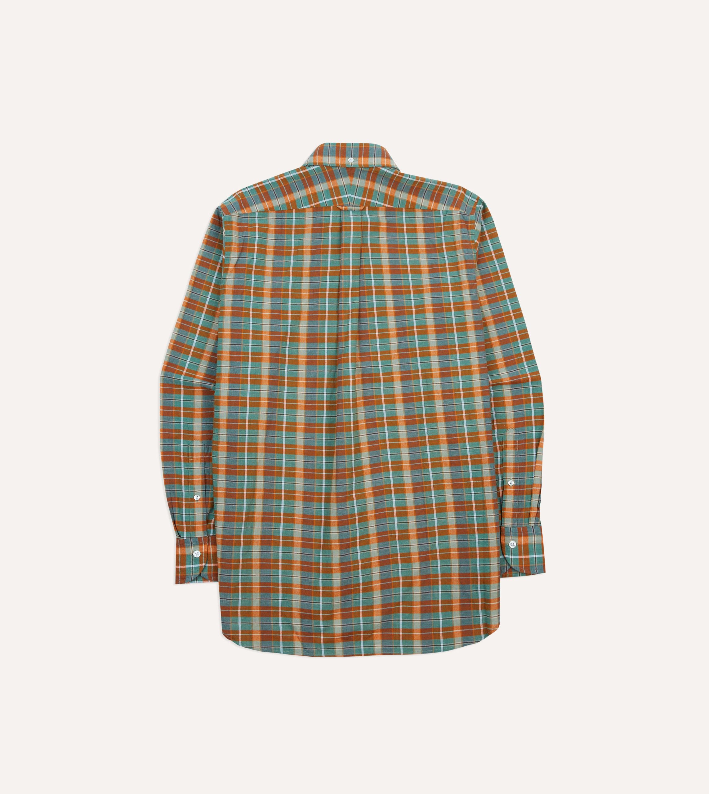 Orange and Blue Madras Check Cotton Button-Down Shirt - Image 6
