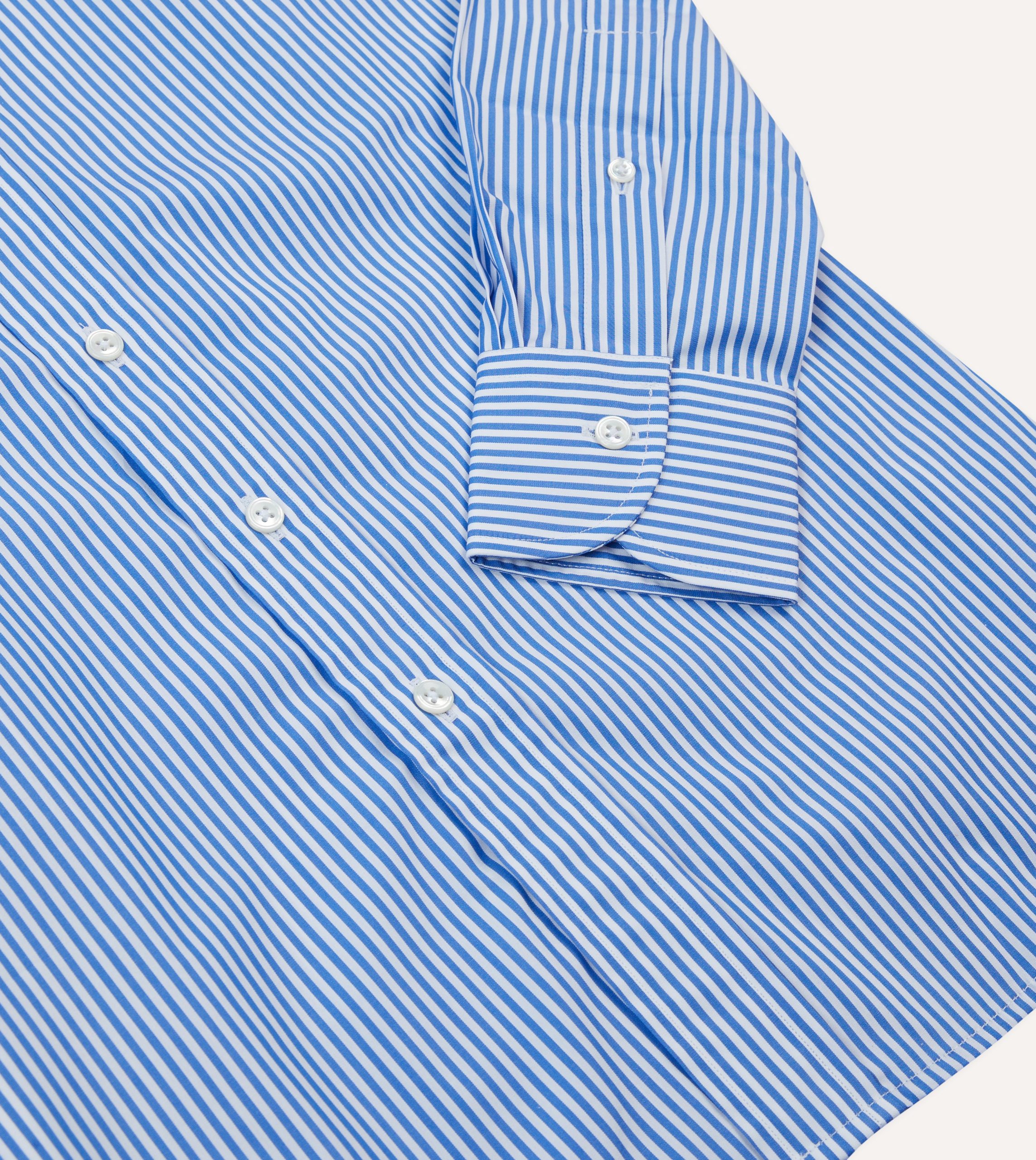 Dark Blue and White Bengal Stripe Spread Collar Cotton Poplin Shirt - Image 4