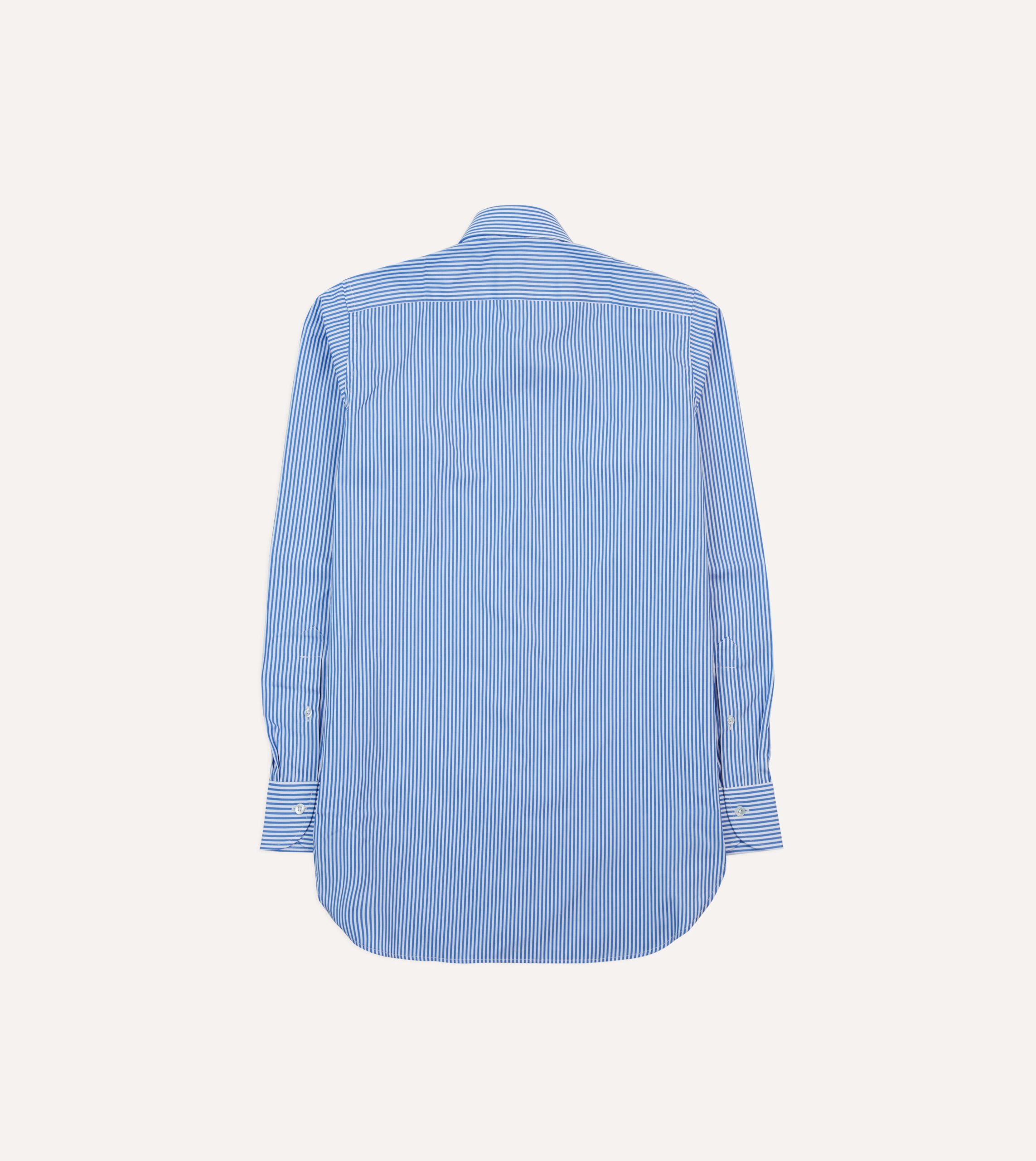 Dark Blue and White Bengal Stripe Spread Collar Cotton Poplin Shirt - Image 5