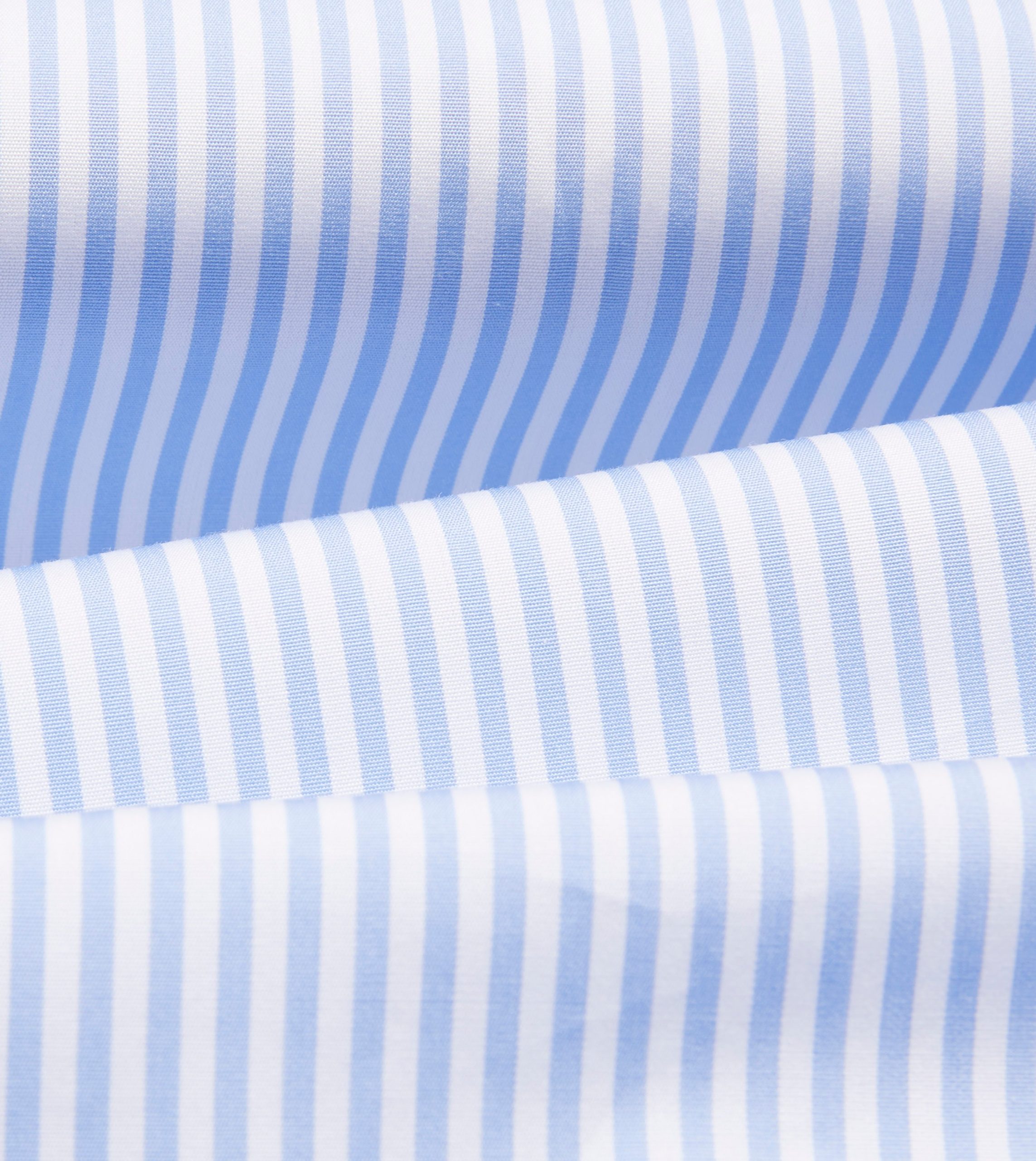 Sky Blue and White Bengal Stripe Spread Collar Cotton Poplin Shirt - Image 2
