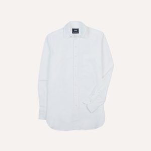 White Cotton Oxford Cloth Long Point Collar Shirt