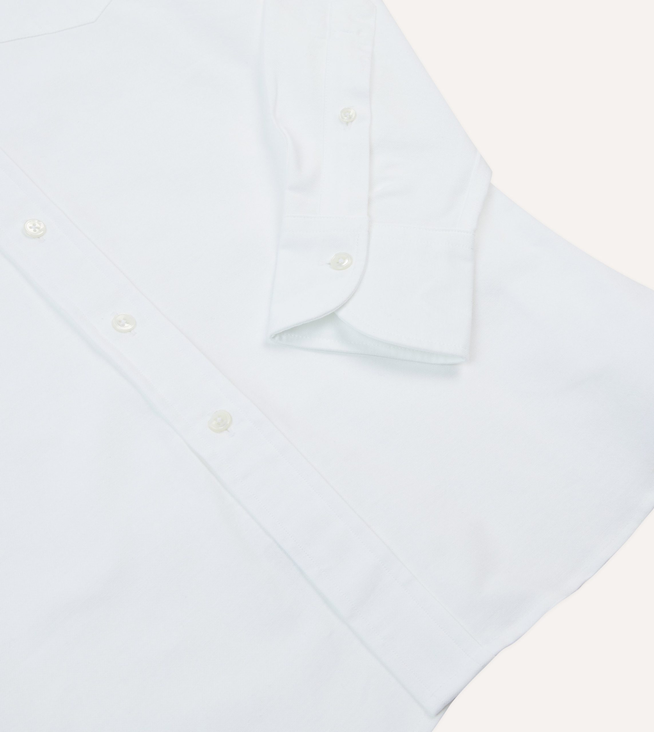 White Cotton Oxford Cloth Long Point Collar Shirt - Image 5