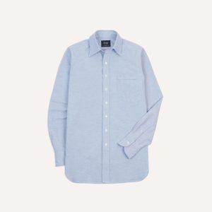 Blue Cotton Oxford Cloth Long Point Collar Shirt