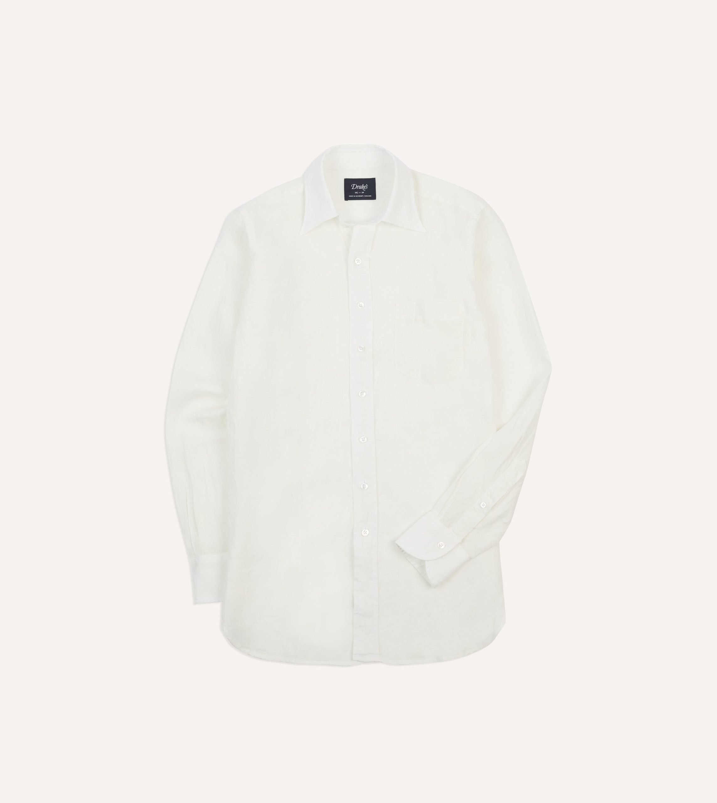 Ecru Linen Long Point Collar Shirt
