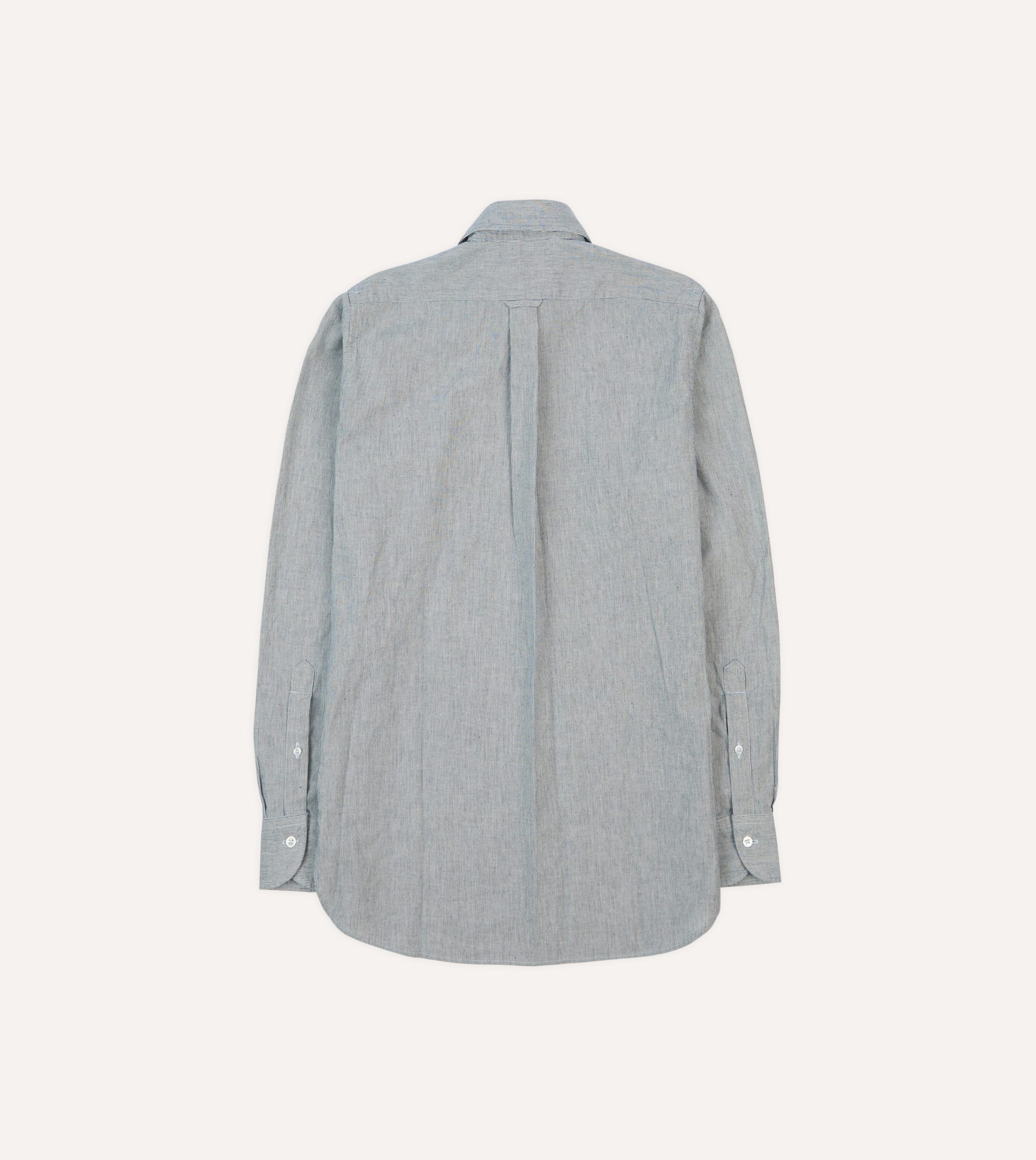 Blue Hickory Stripe Cotton Long Point Collar Popover Shirt - Image 6