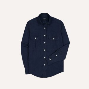 Navy Cotton Linen Two-Pocket Work Shirt