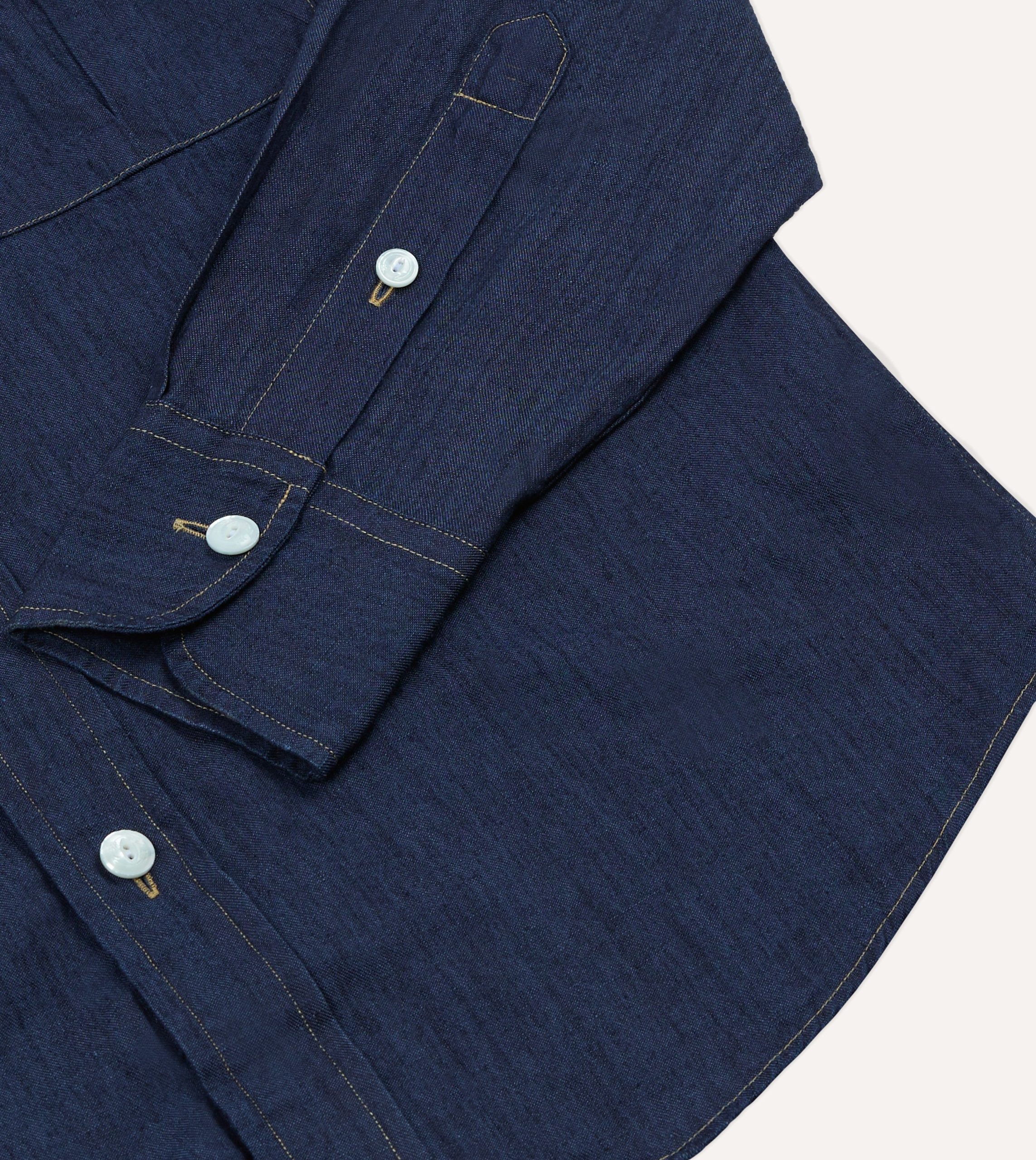 Navy Cotton Linen Two-Pocket Work Shirt - Image 5