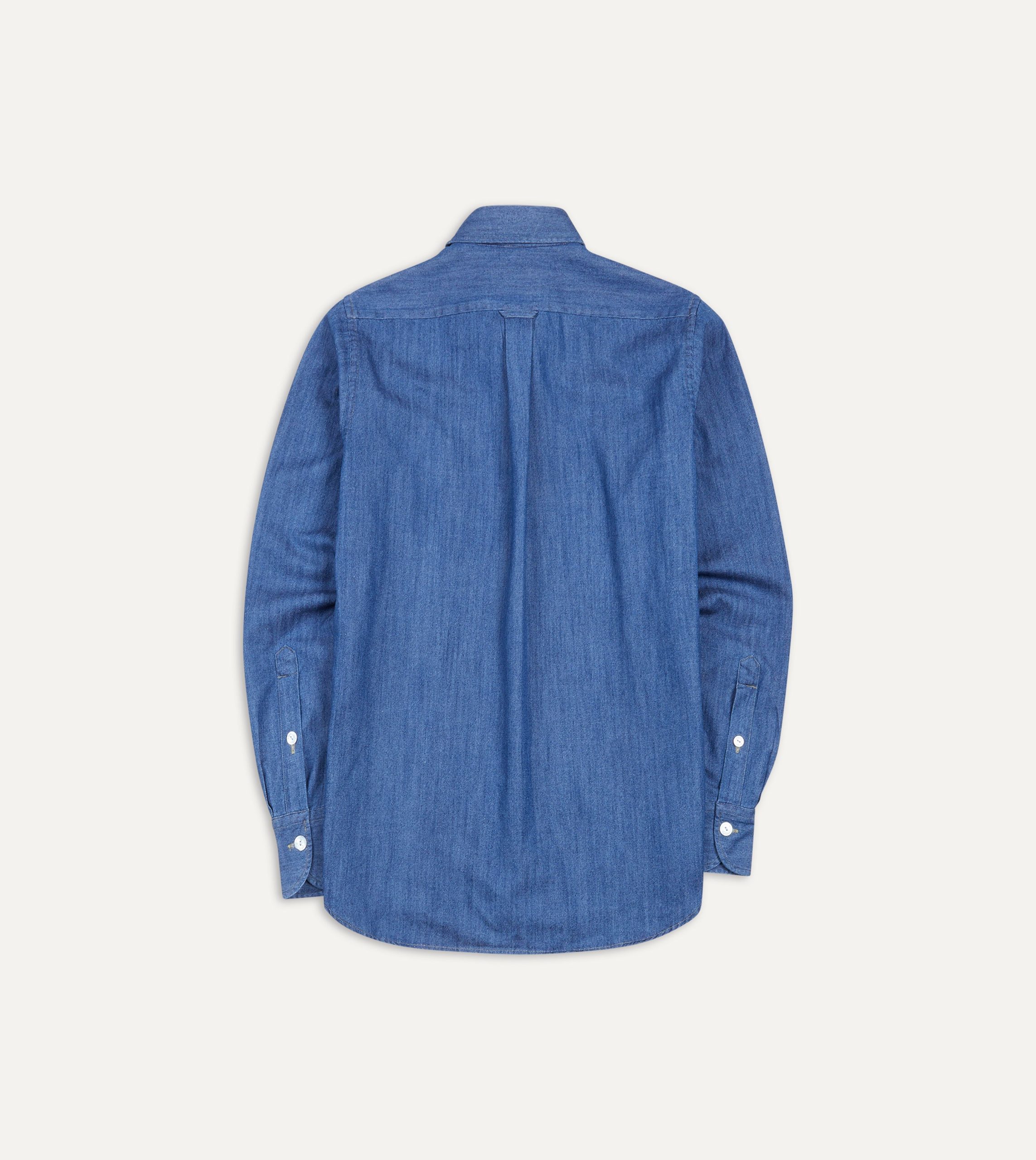 Mid-Blue Washed Denim Cotton Two-Pocket Work Shirt - Image 5