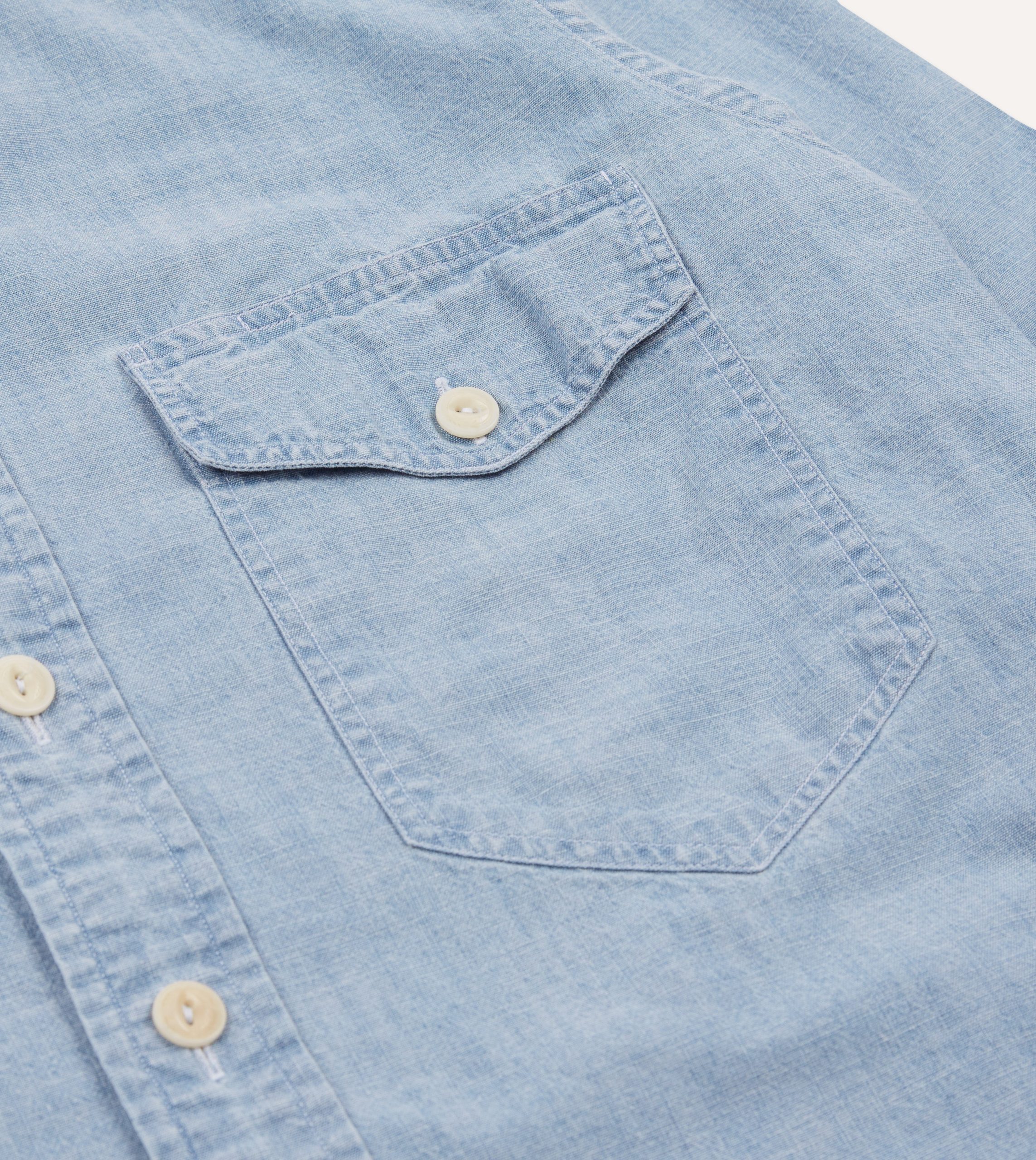 Blue Cotton Chambray Two-Pocket Work Shirt - Image 4