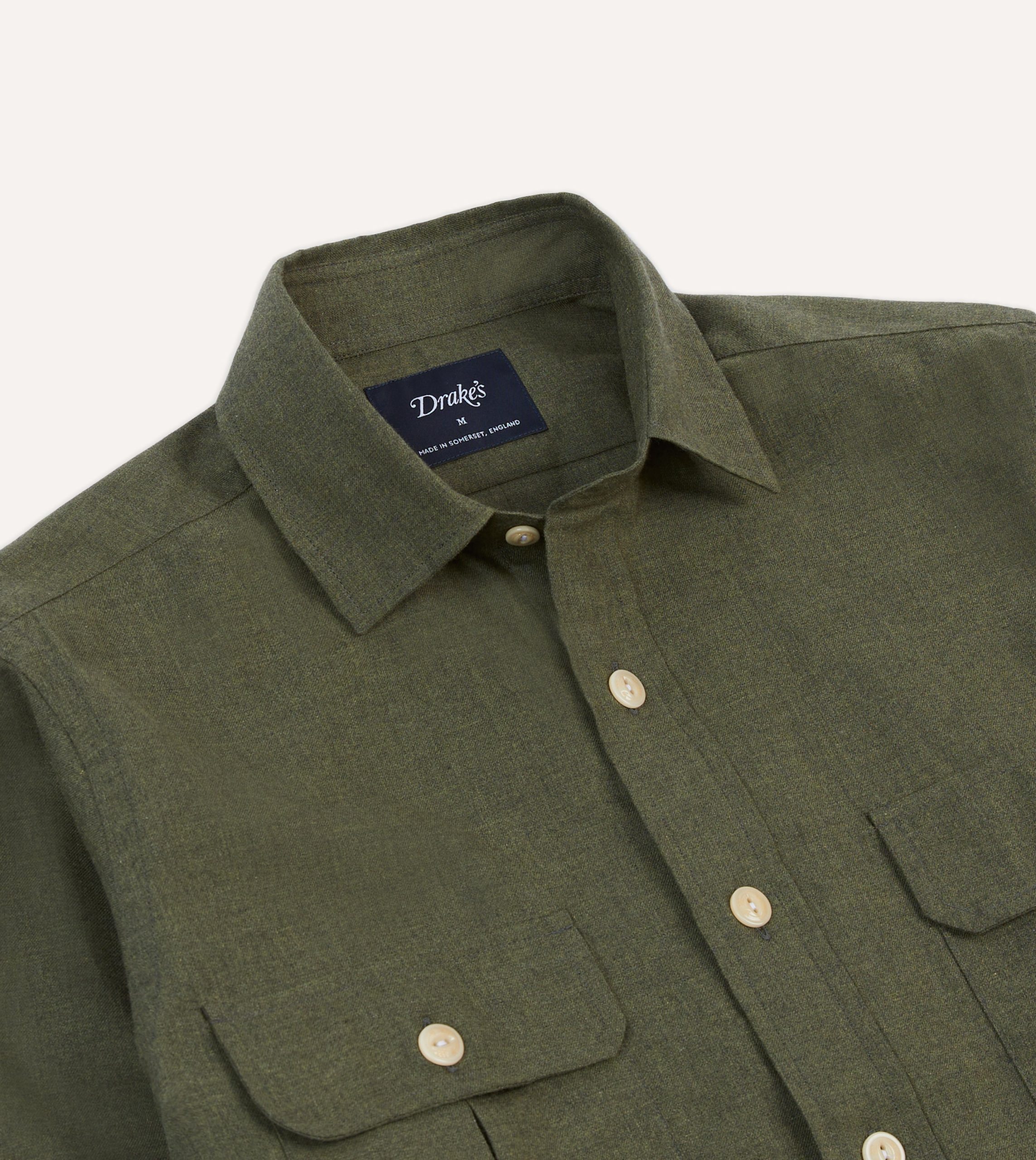 Khaki Green Cotton Flannel Two-Pocket Work Shirt - Image 3