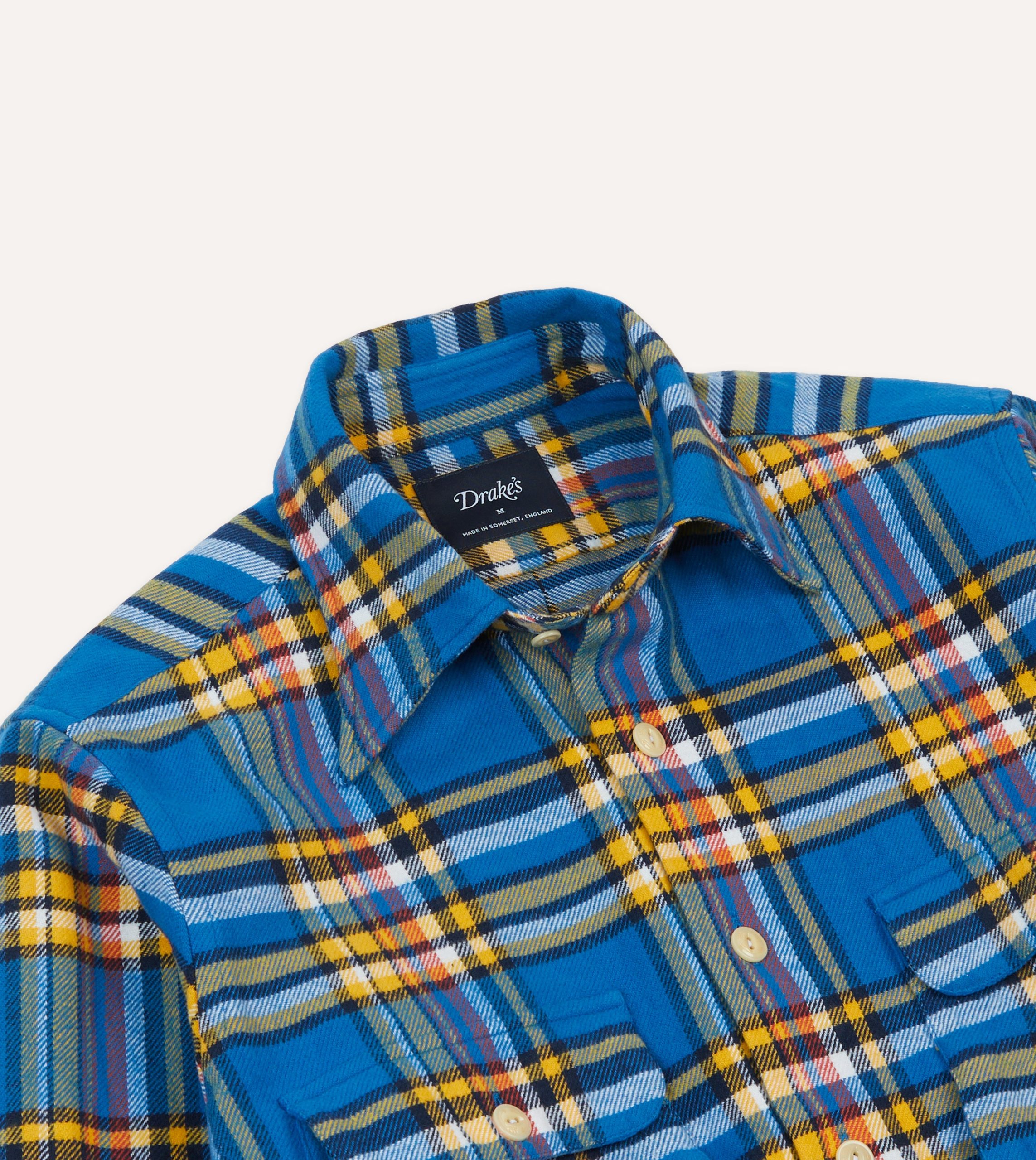 Blue and Yellow Check Brushed Cotton Two-Pocket Work Shirt - Image 3