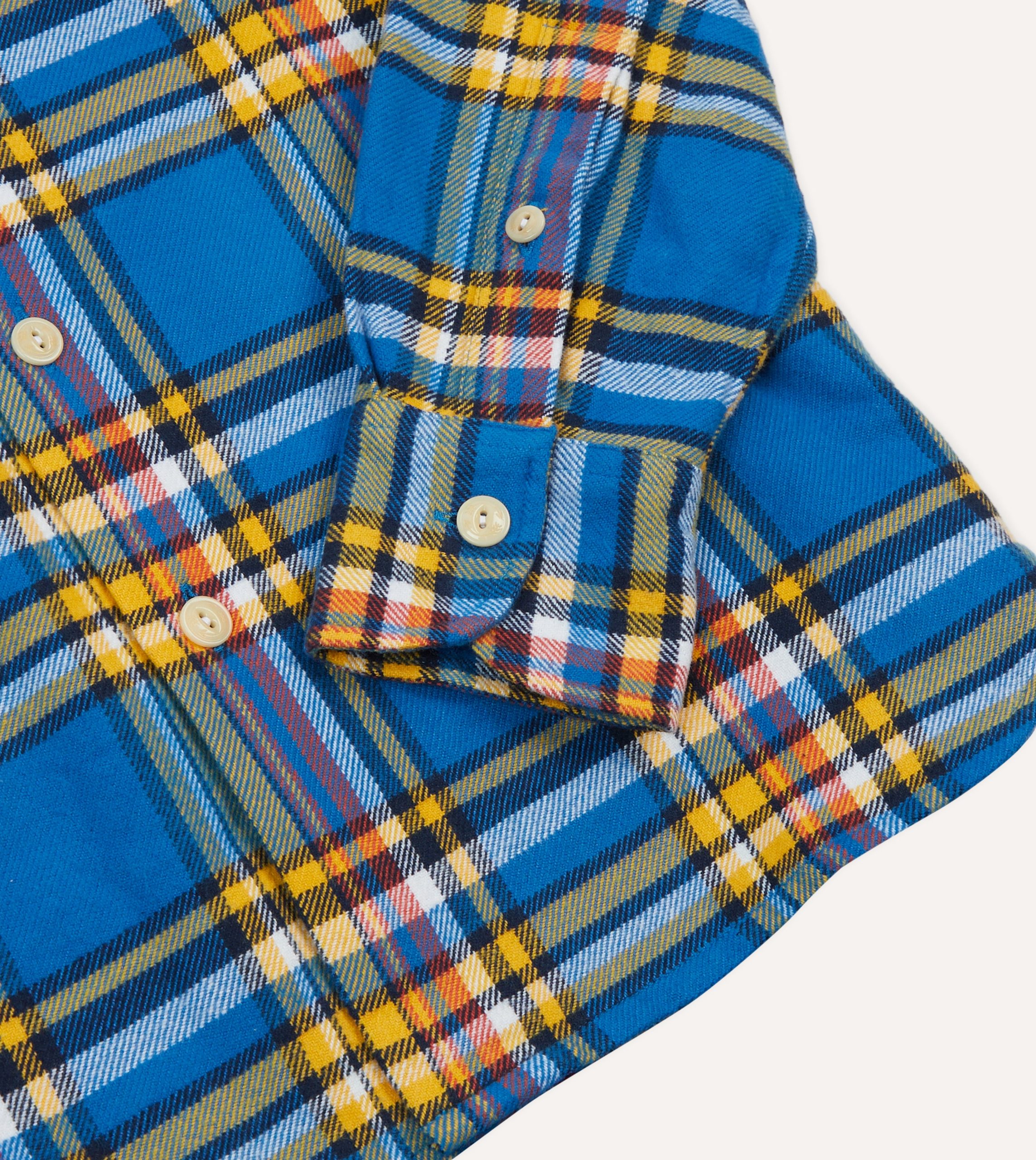 Blue and Yellow Check Brushed Cotton Two-Pocket Work Shirt - Image 5