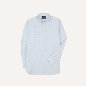 Blue Ticking Stripe Oxford Cloth Button-Down Work Shirt
