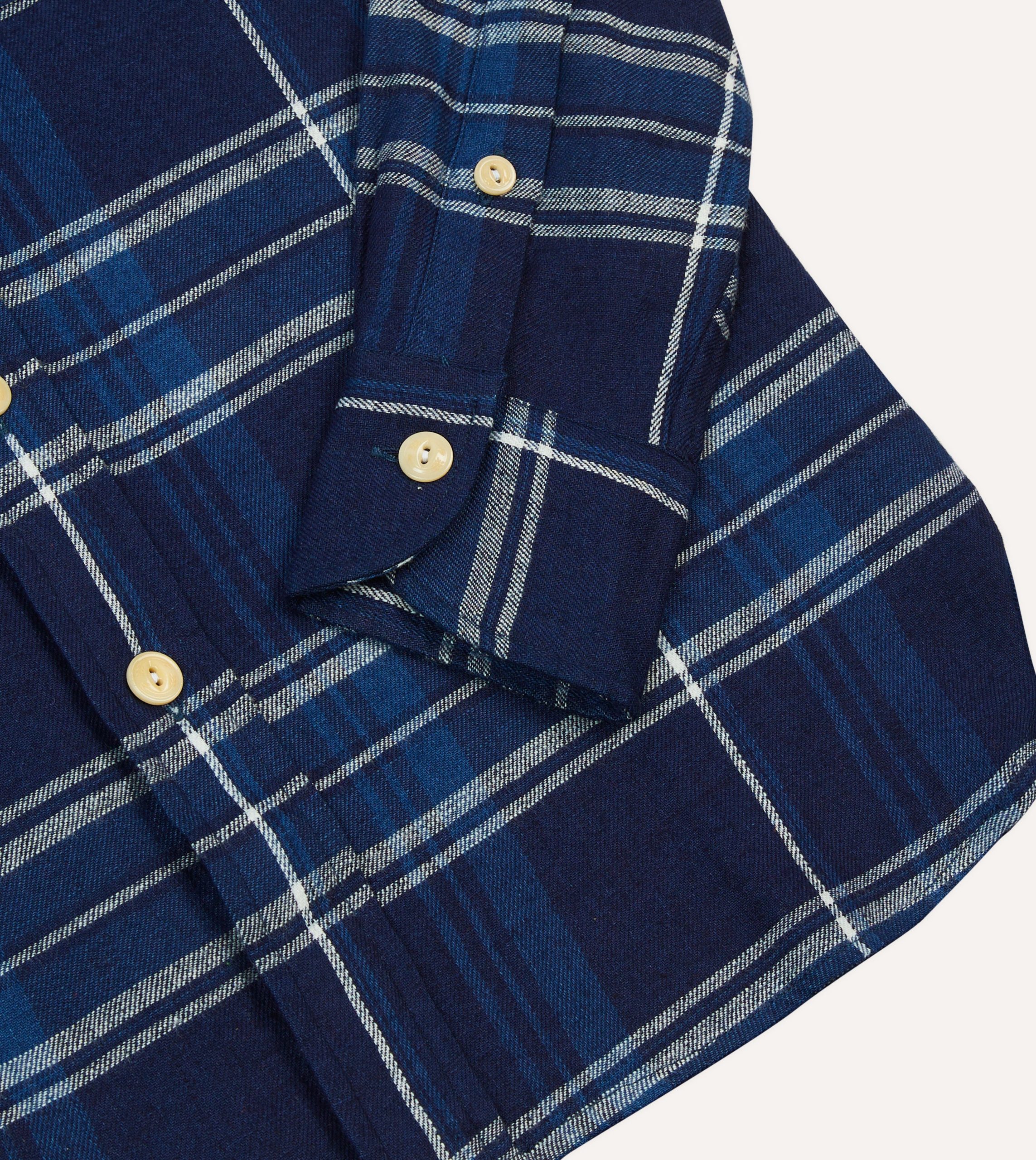 Blue Check Cotton Long Point Collar Work Shirt - Image 4