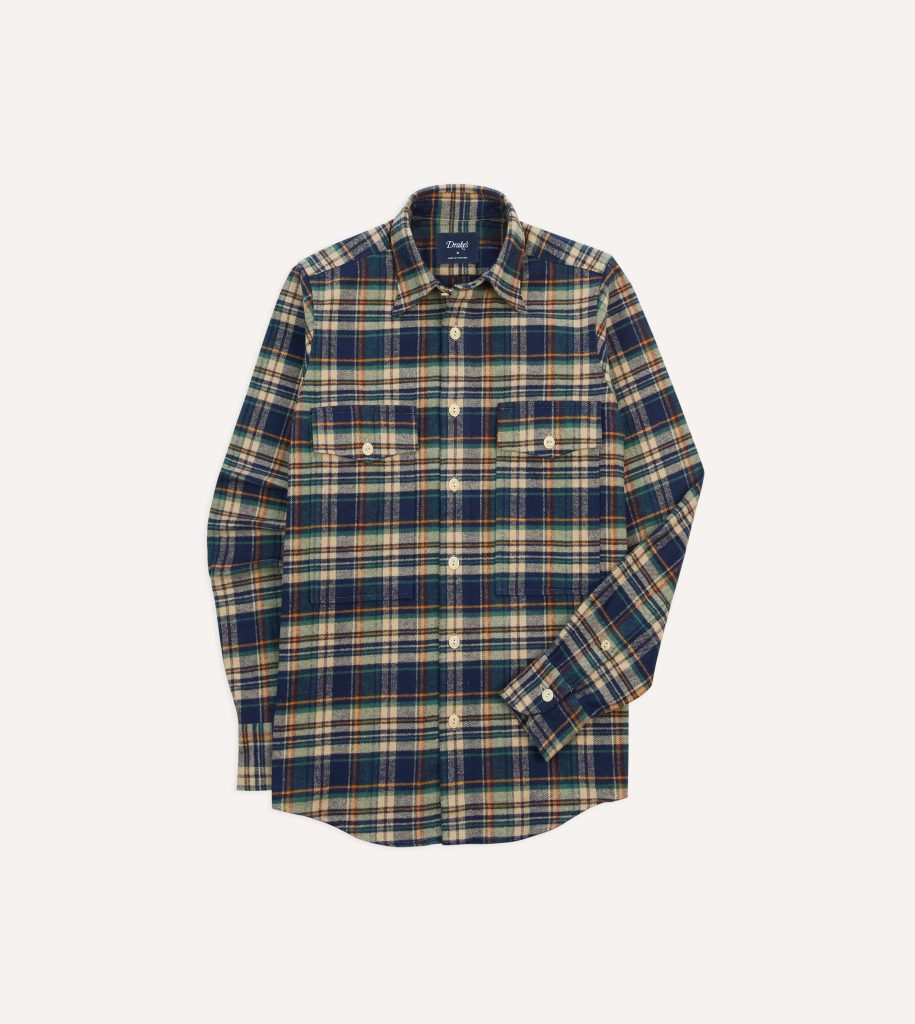 Indigo Check Cotton Two-Pocket Work Shirt