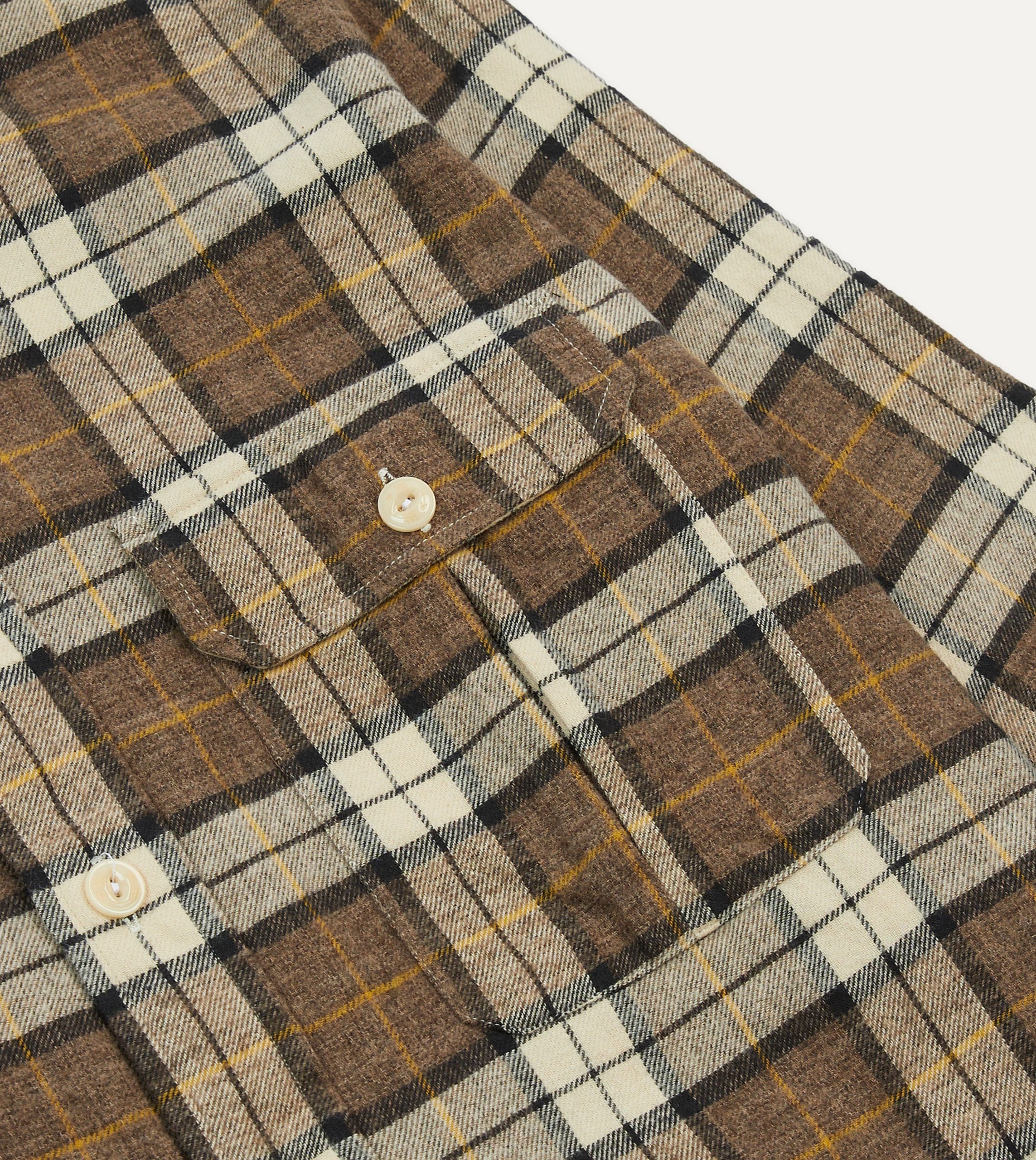 Brown Check Brushed Cotton Two-Pocket Work Shirt - Image 4