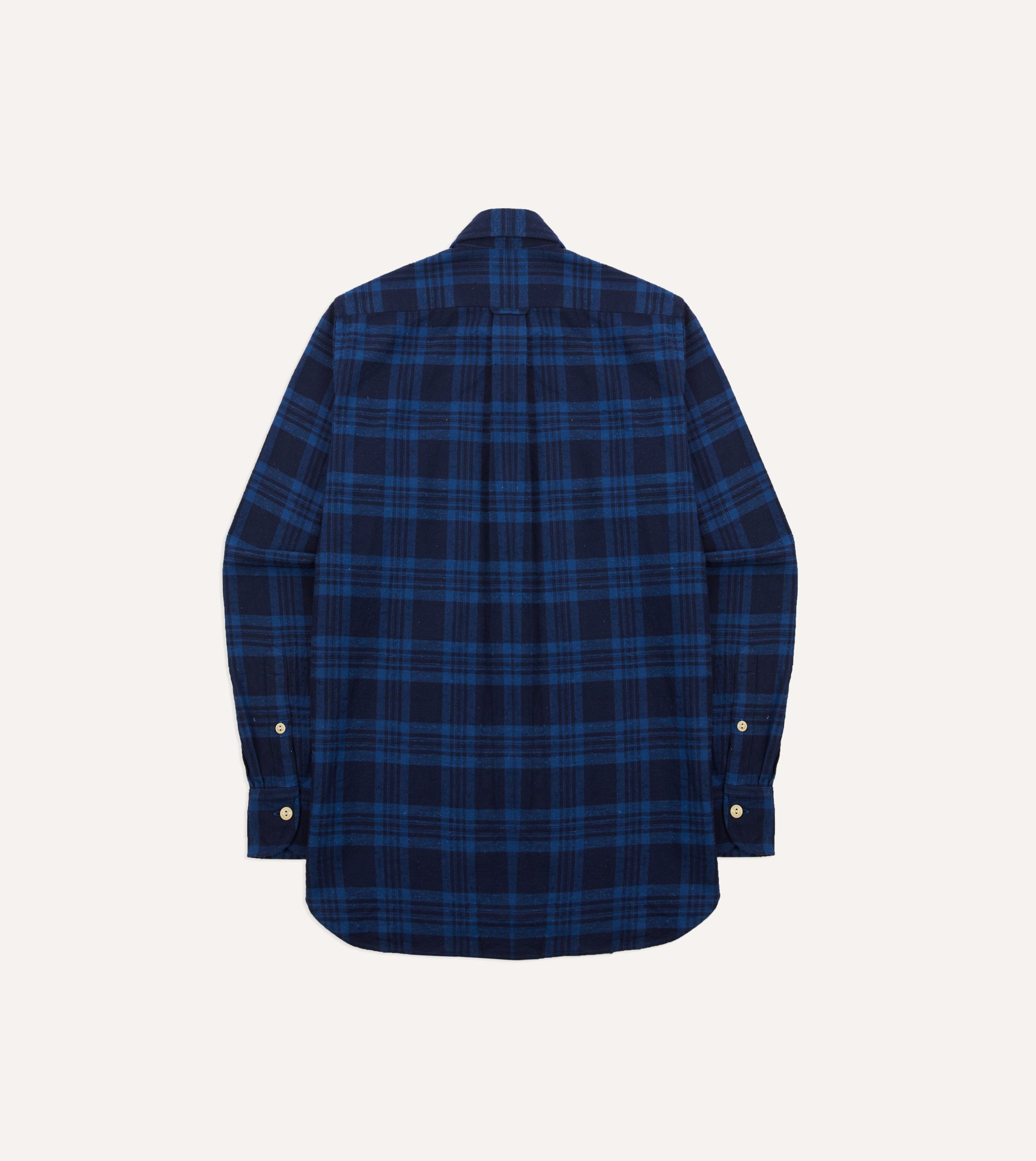 Navy Check Brushed Cotton Two-Pocket Work Shirt - Image 6