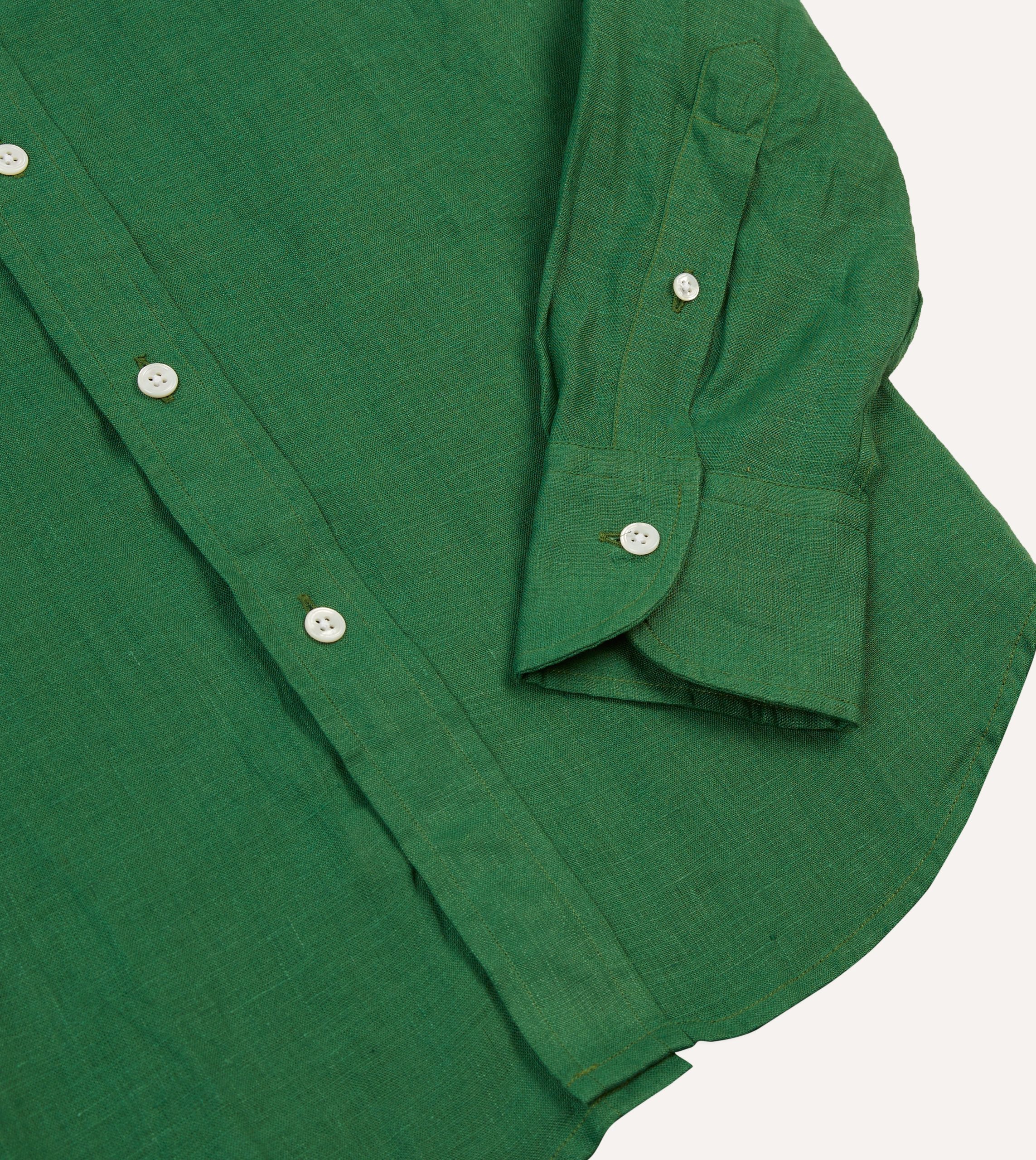 Forest Green Linen Spread Collar Shirt - Image 5
