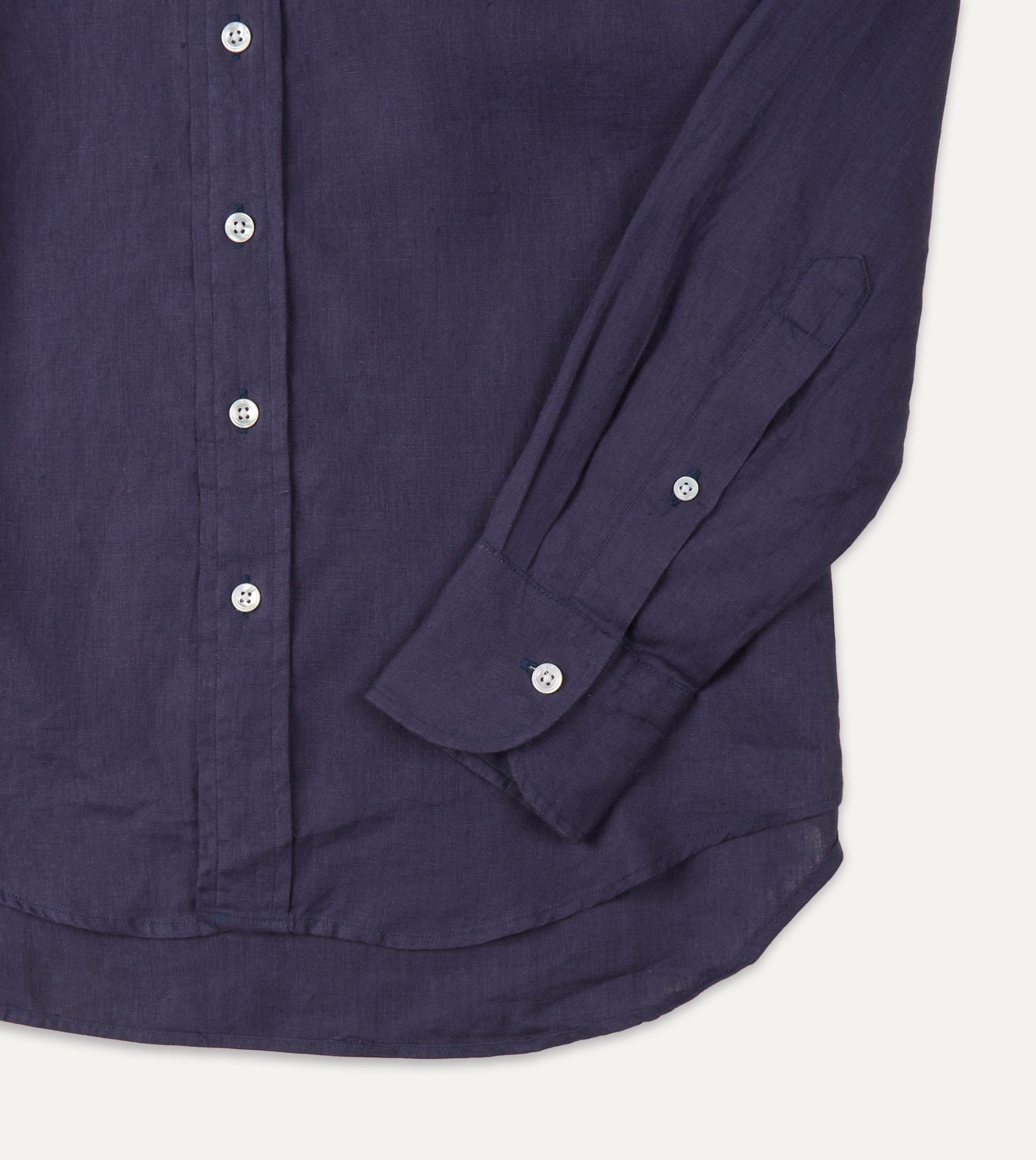 Washed Navy Linen Spread Collar Shirt - Image 5
