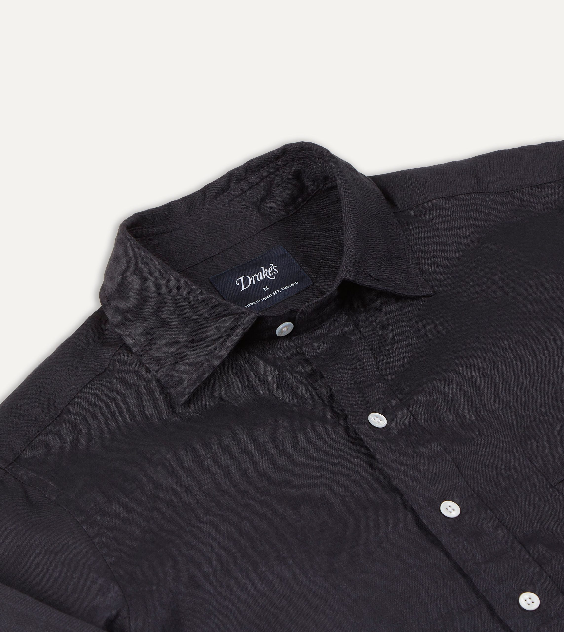 Dark Navy Linen Spread Collar Shirt - Image 4