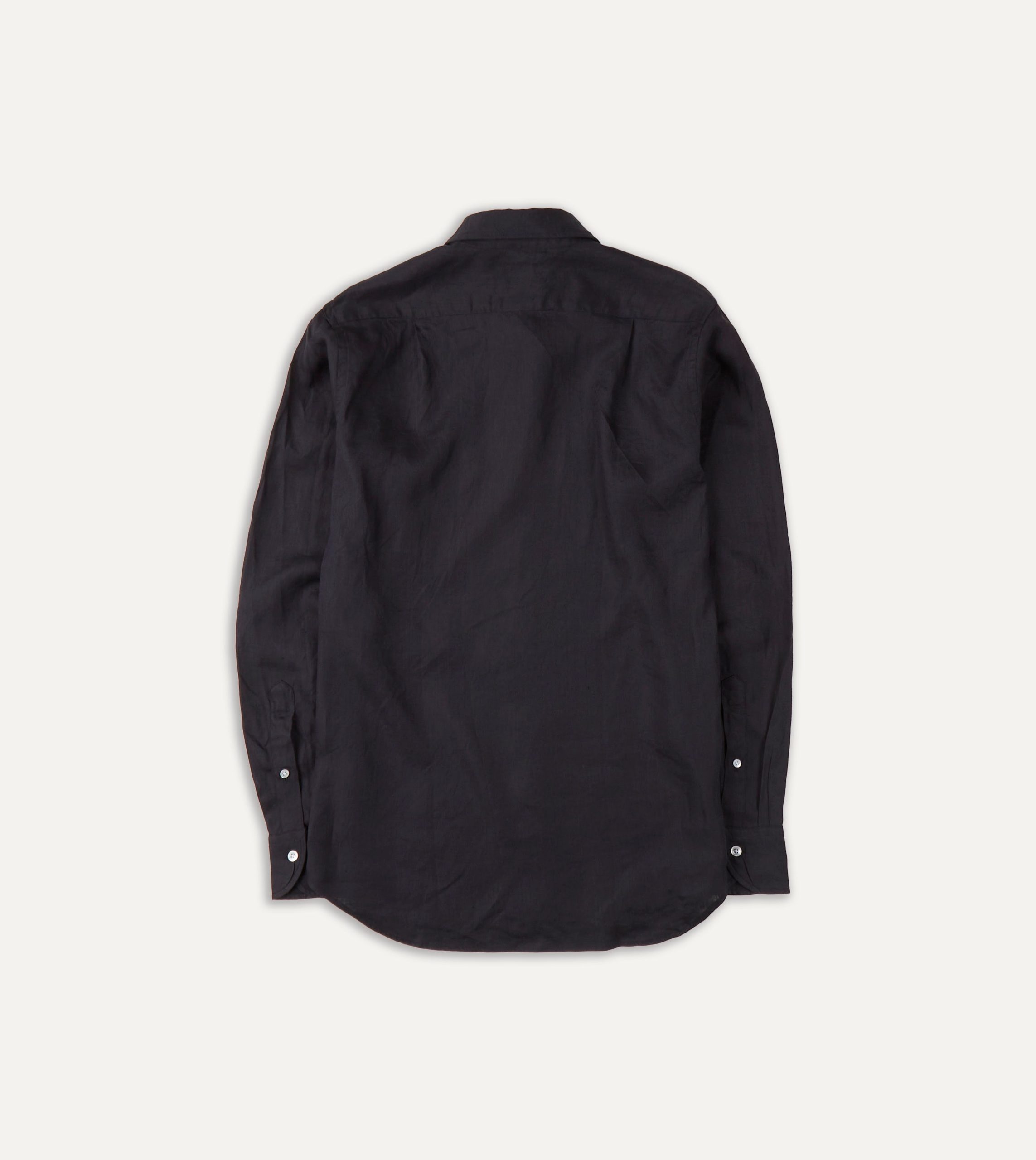 Dark Navy Linen Spread Collar Shirt - Image 3