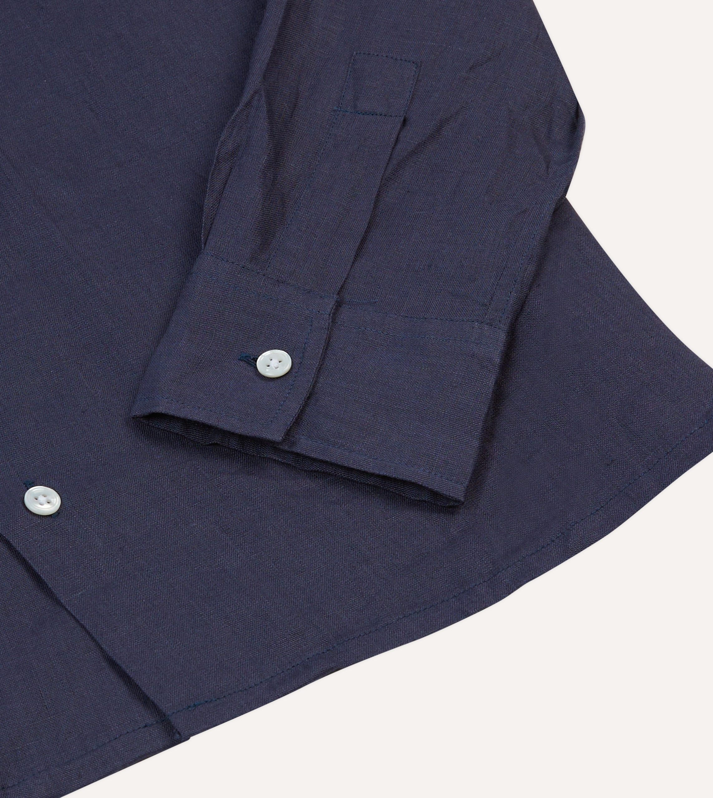 Navy Linen Camp Collar Long Sleeve Shirt - Image 5