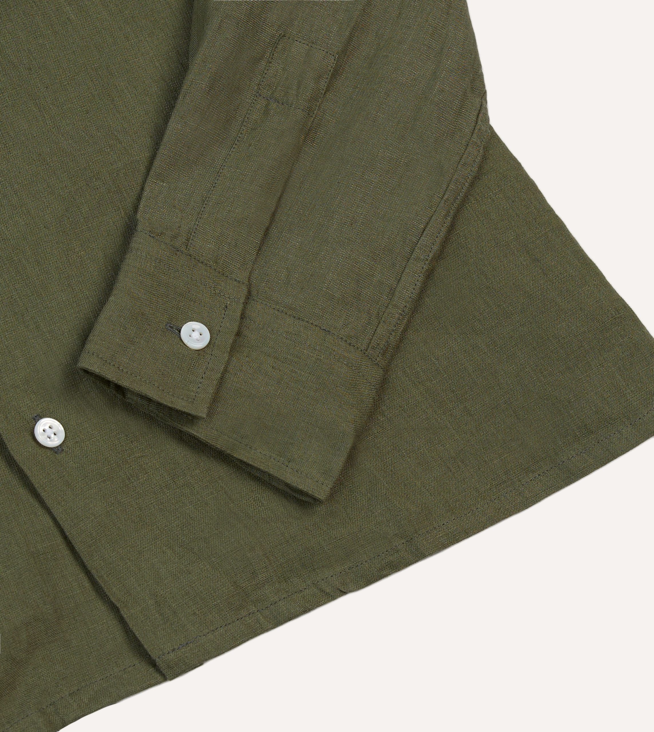 Khaki Linen Camp Collar Long Sleeve Shirt - Image 5