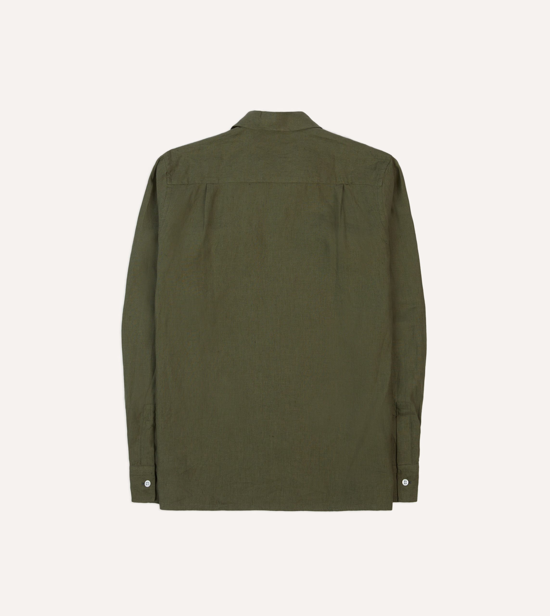 Khaki Linen Camp Collar Long Sleeve Shirt - Image 6