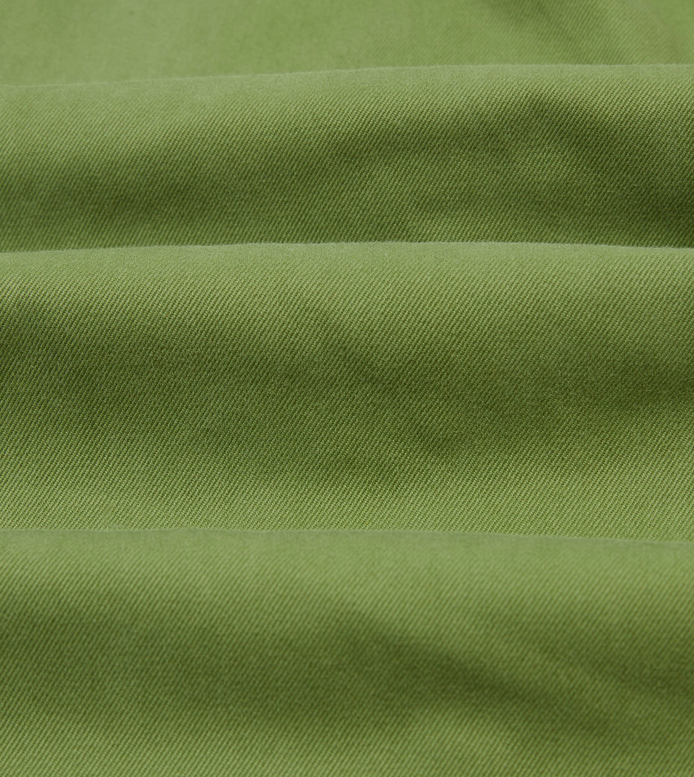 Green Brushed Cotton Twill Camp Collar Long Sleeve Shirt - Image 2