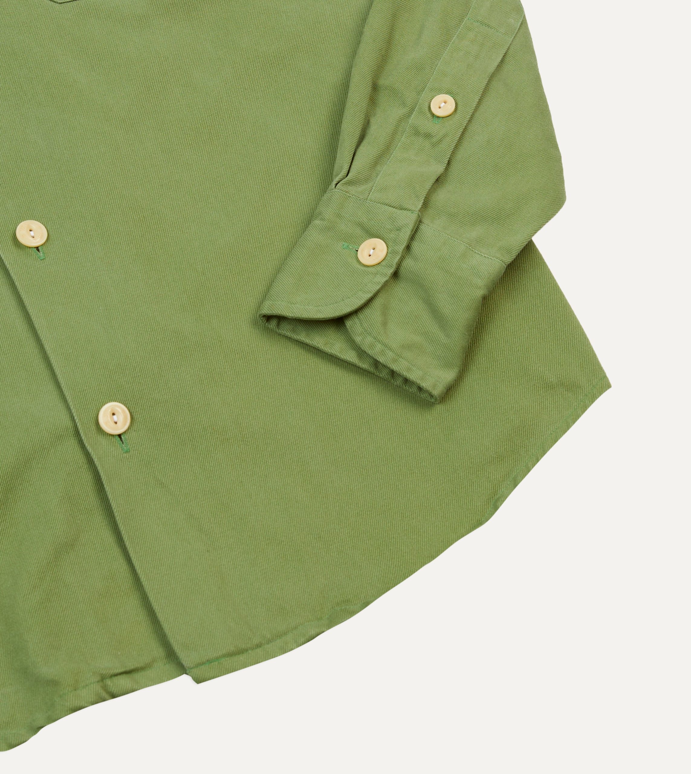 Green Brushed Cotton Twill Camp Collar Long Sleeve Shirt - Image 5