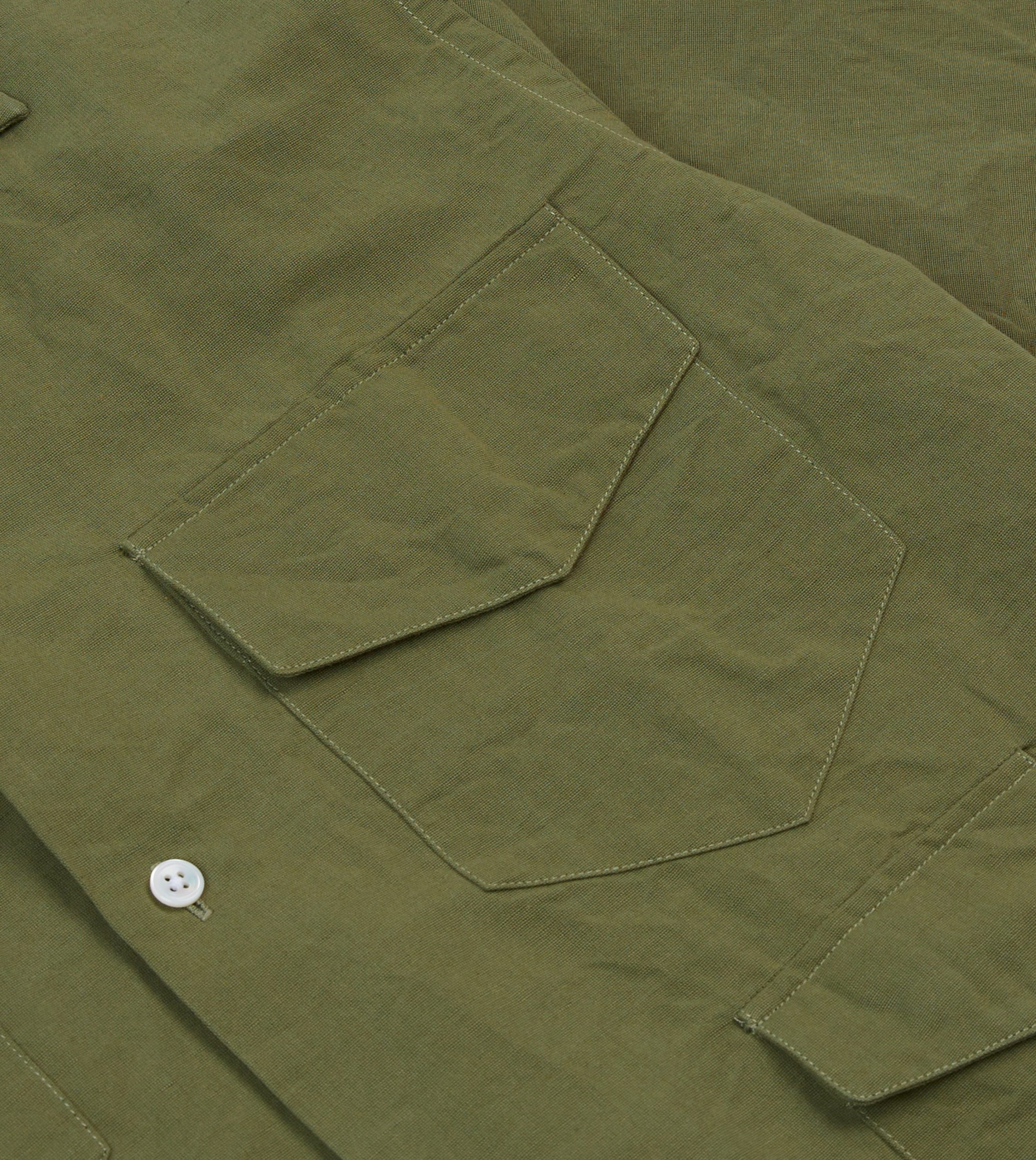 Olive Cotton-Linen Camp Collar Three Pocket Short Sleeve Shirt - Image 4