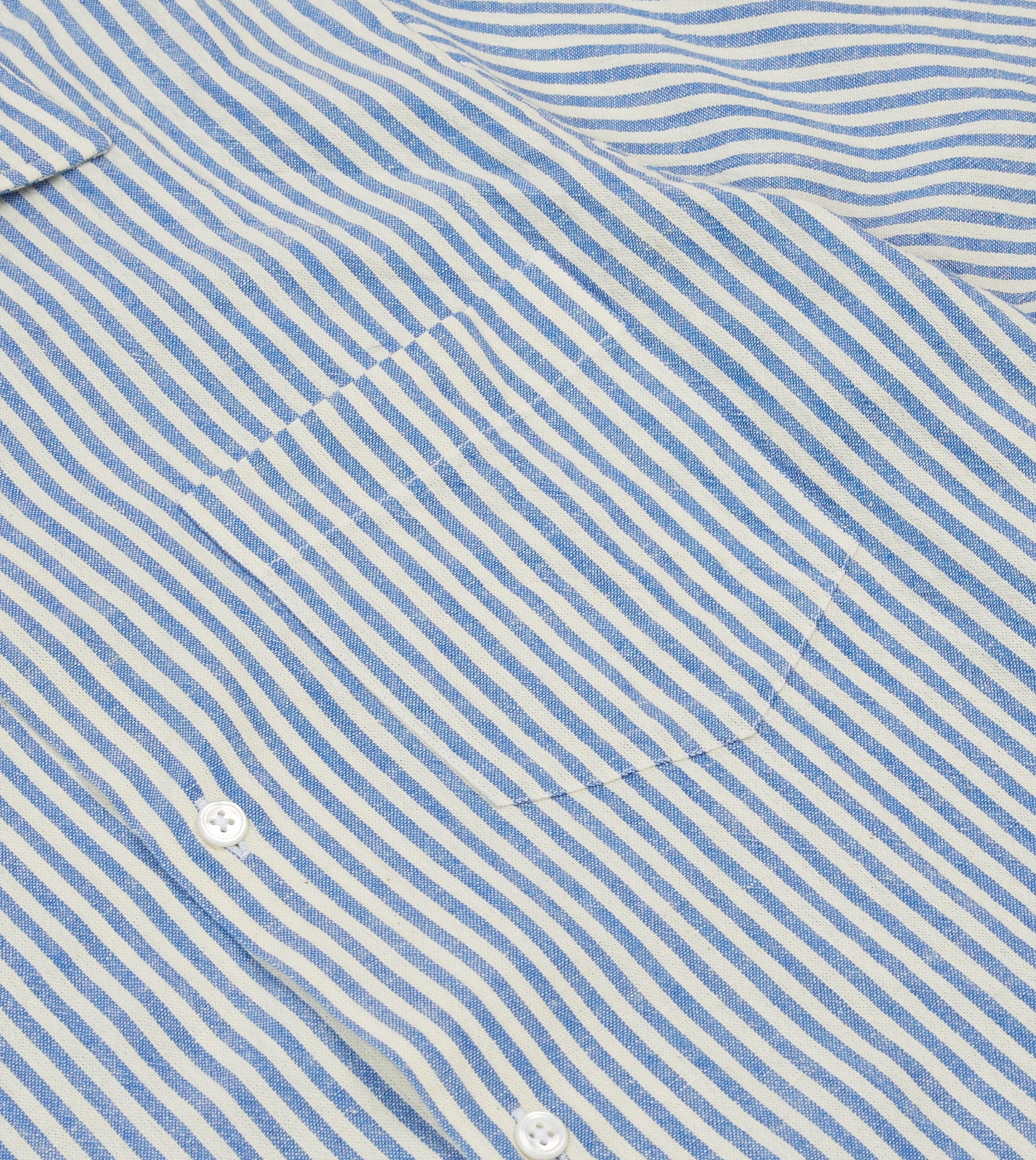 Blue and White Stripe Cotton-Linen Camp Collar Short Sleeve Shirt - Image 4