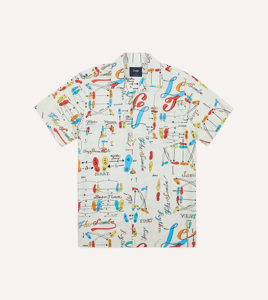 Dance Steps Print Cotton Camp Collar Short Sleeve Shirt