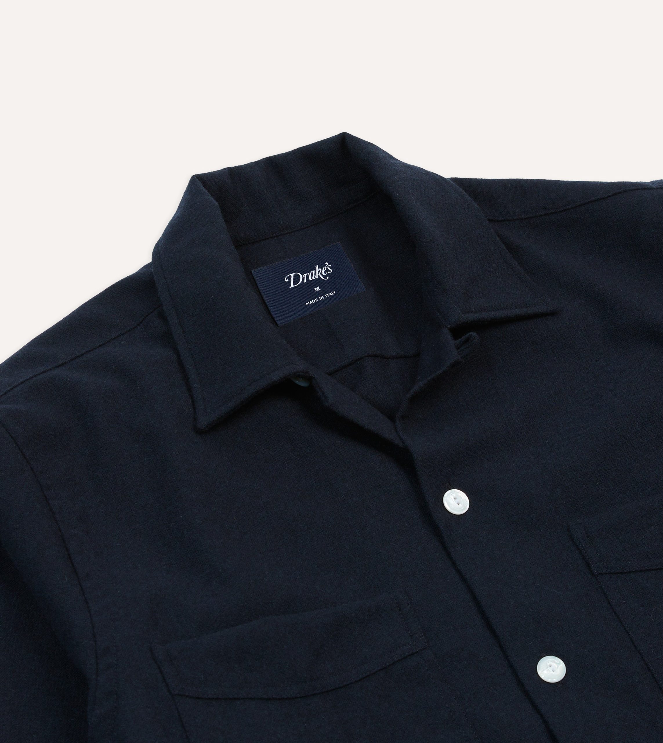Navy Wool Four-Pocket Camp Collar Work Shirt - Image 3