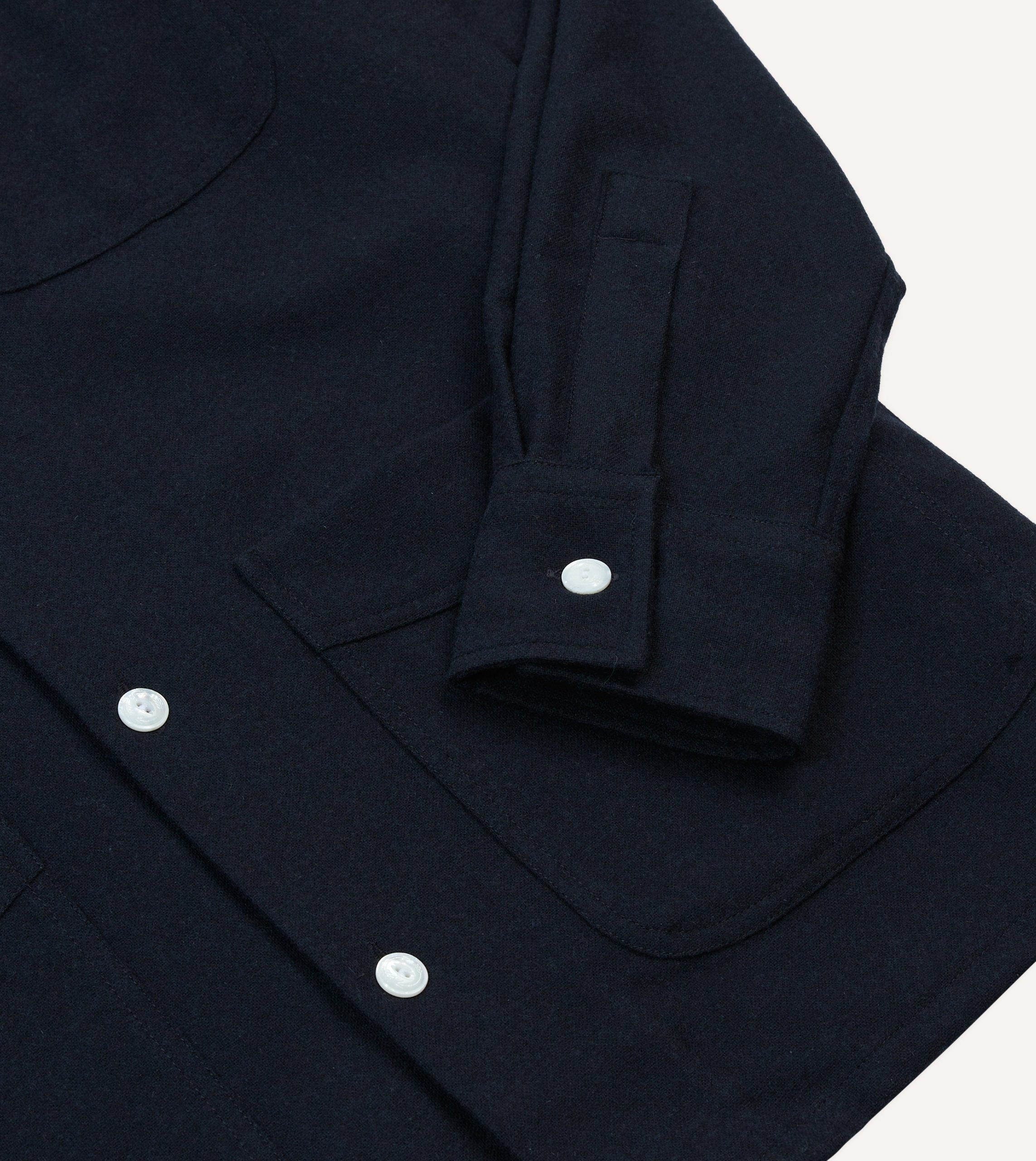 Navy Wool Four-Pocket Camp Collar Work Shirt - Image 5