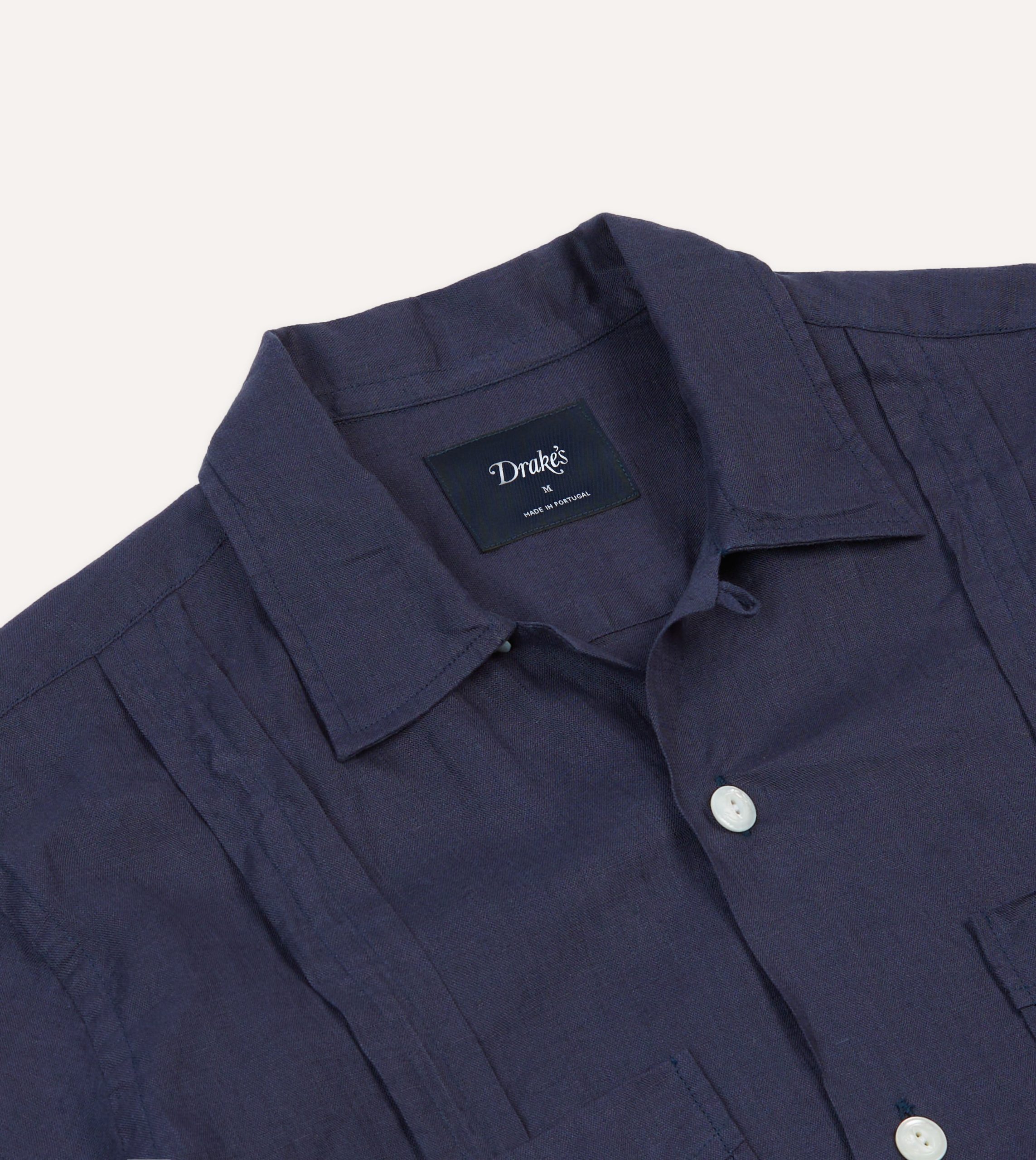 Navy Linen Short Sleeve Cuban Shirt - Image 3
