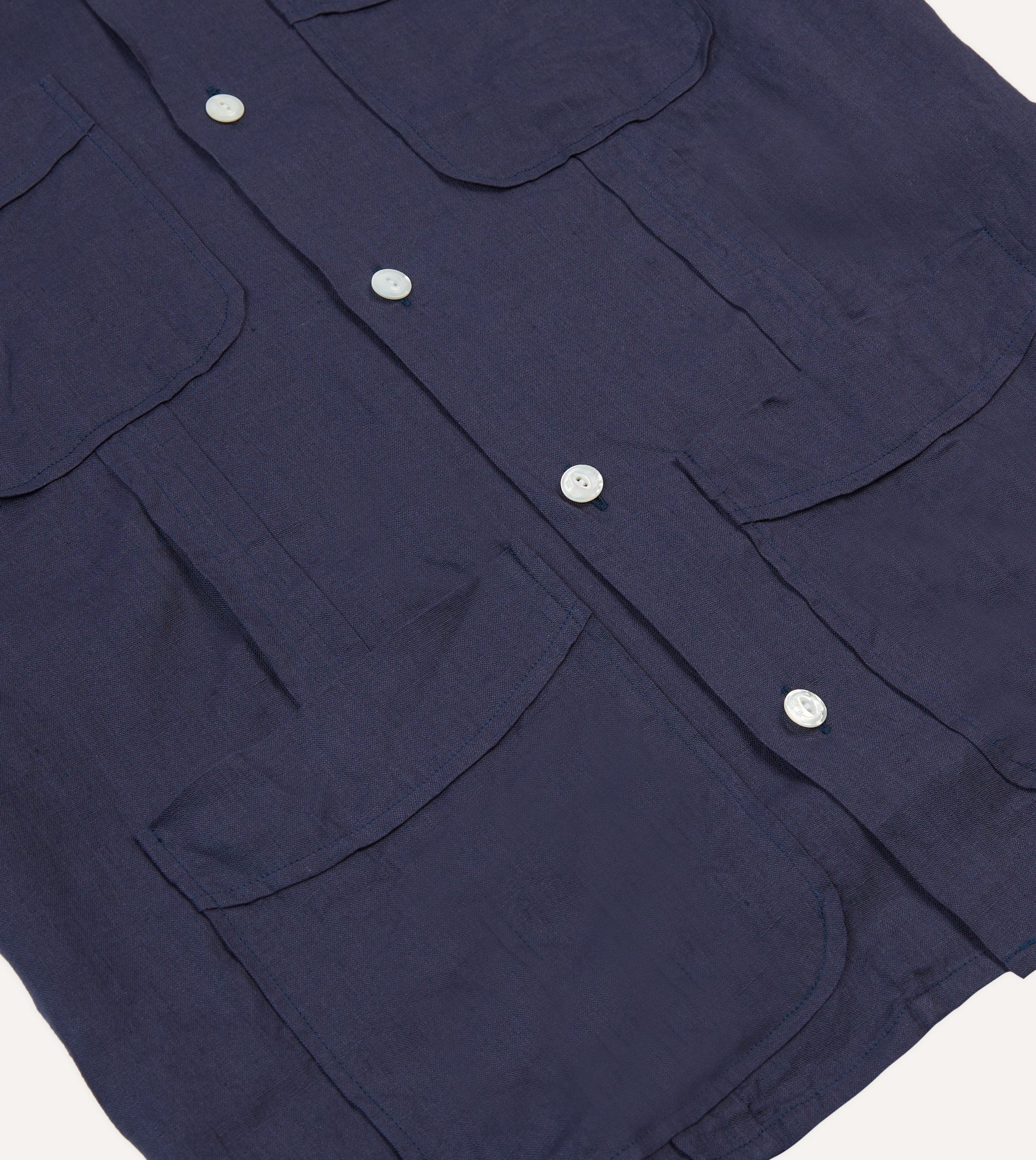 Navy Linen Short Sleeve Cuban Shirt - Image 5