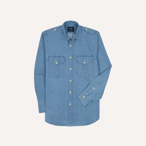 Bleach Wash Denim Military Shirt