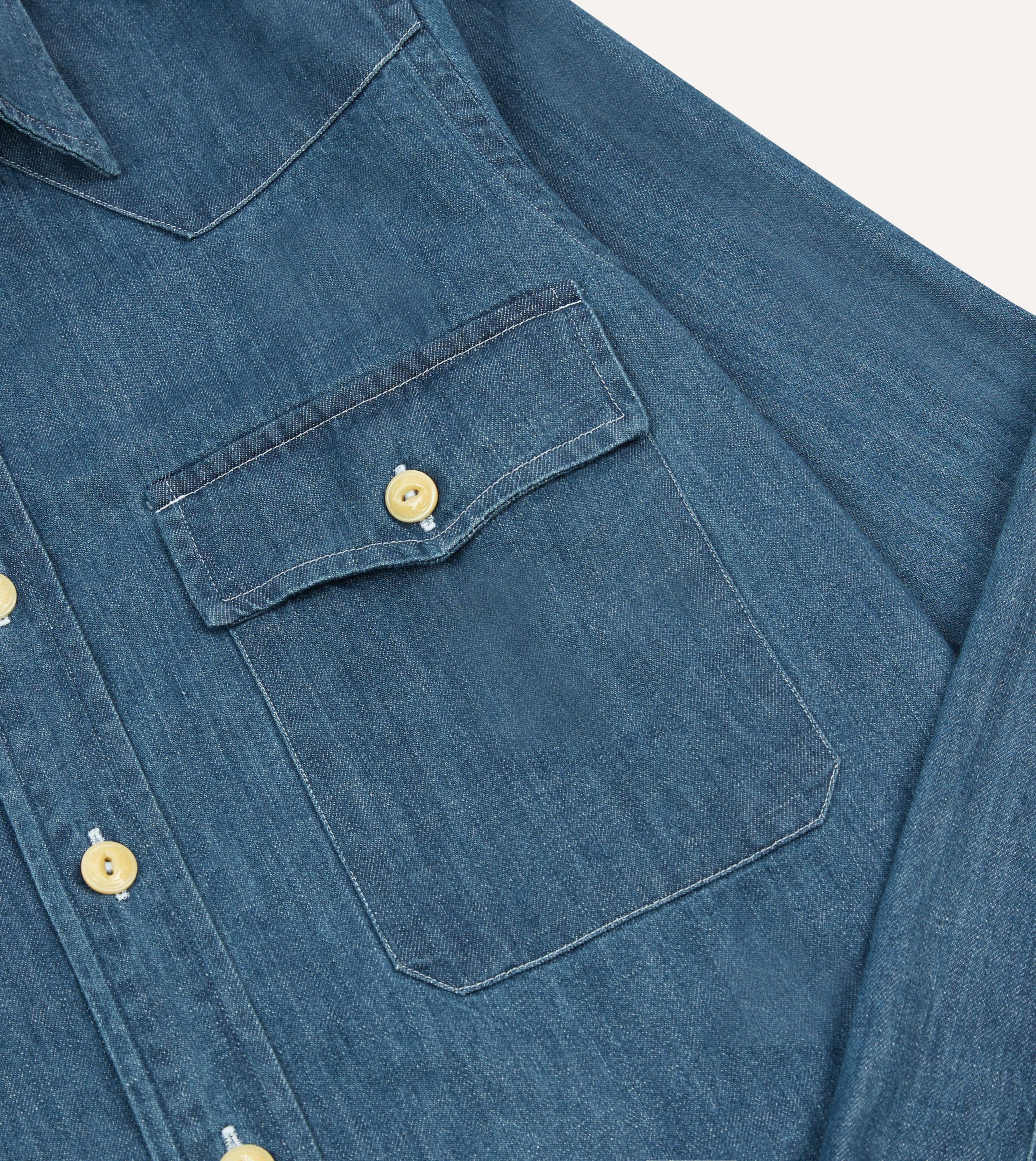 Stone Wash Denim Two-Pocket Western Shirt - Image 4