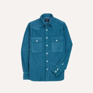 Turquoise Corduroy Two-Pocket Western Shirt