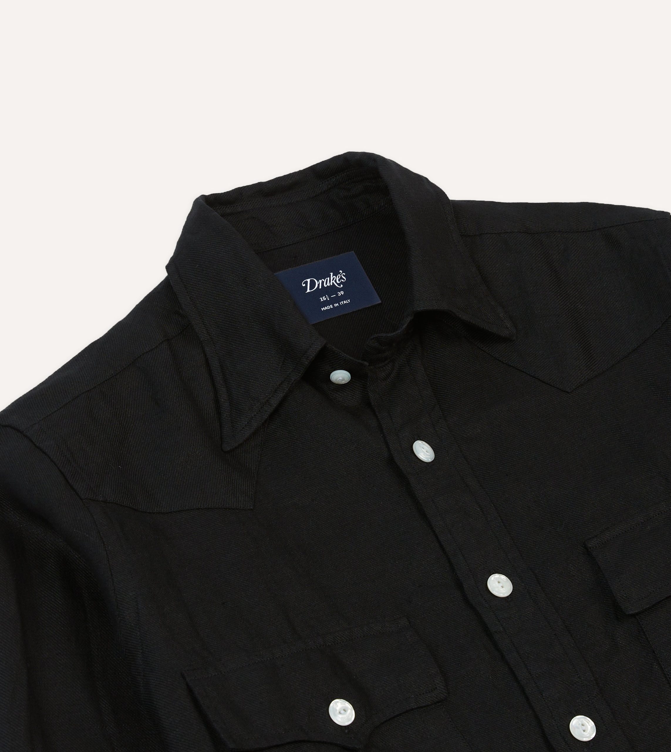 Black Linen Twill Two-Pocket Western Shirt - Image 3