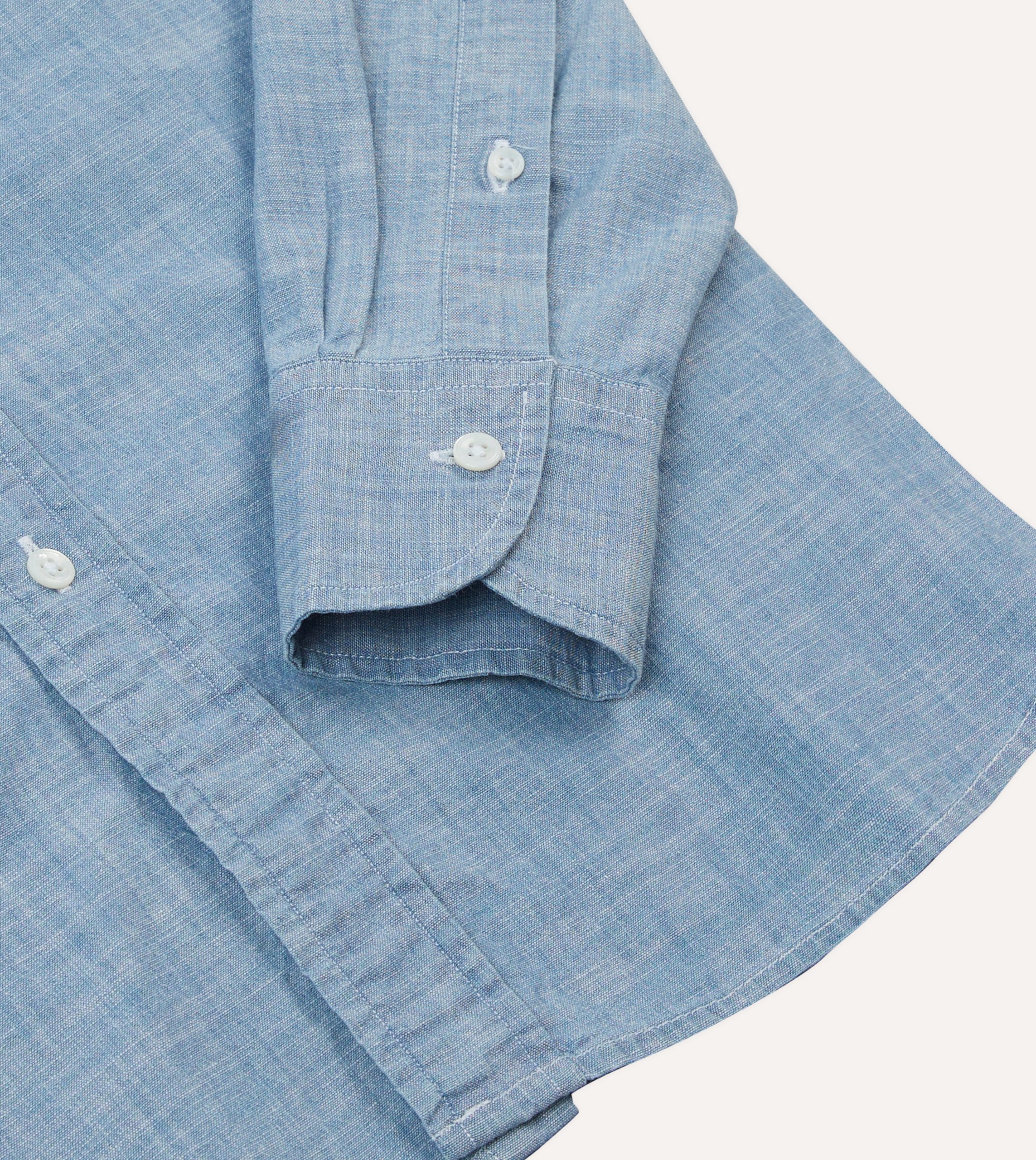 Chambray Cotton Mandarin Collar Shirt - Image 5