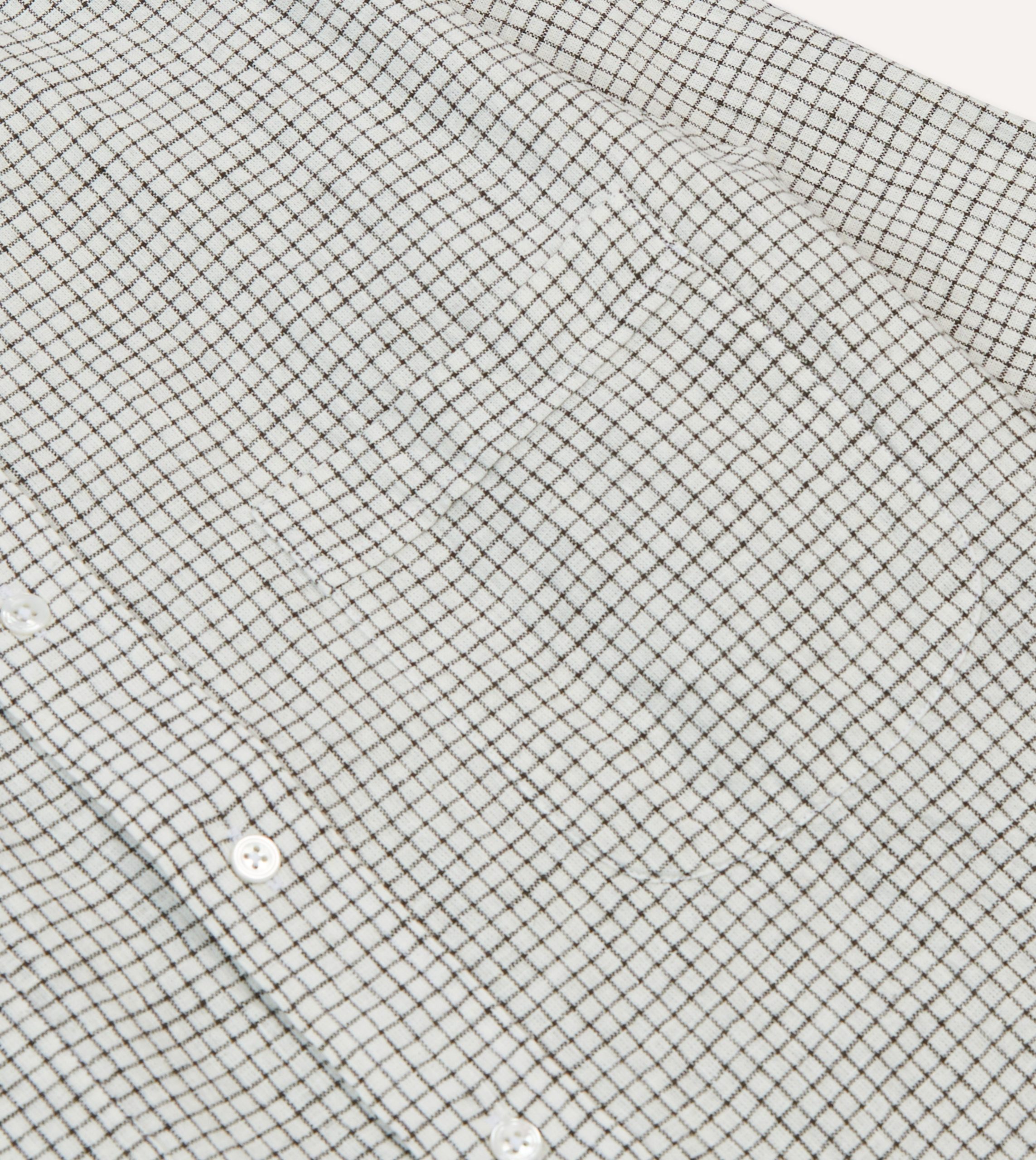 Ecru Check Linen-Cotton Mandarin Collar Shirt - Image 4