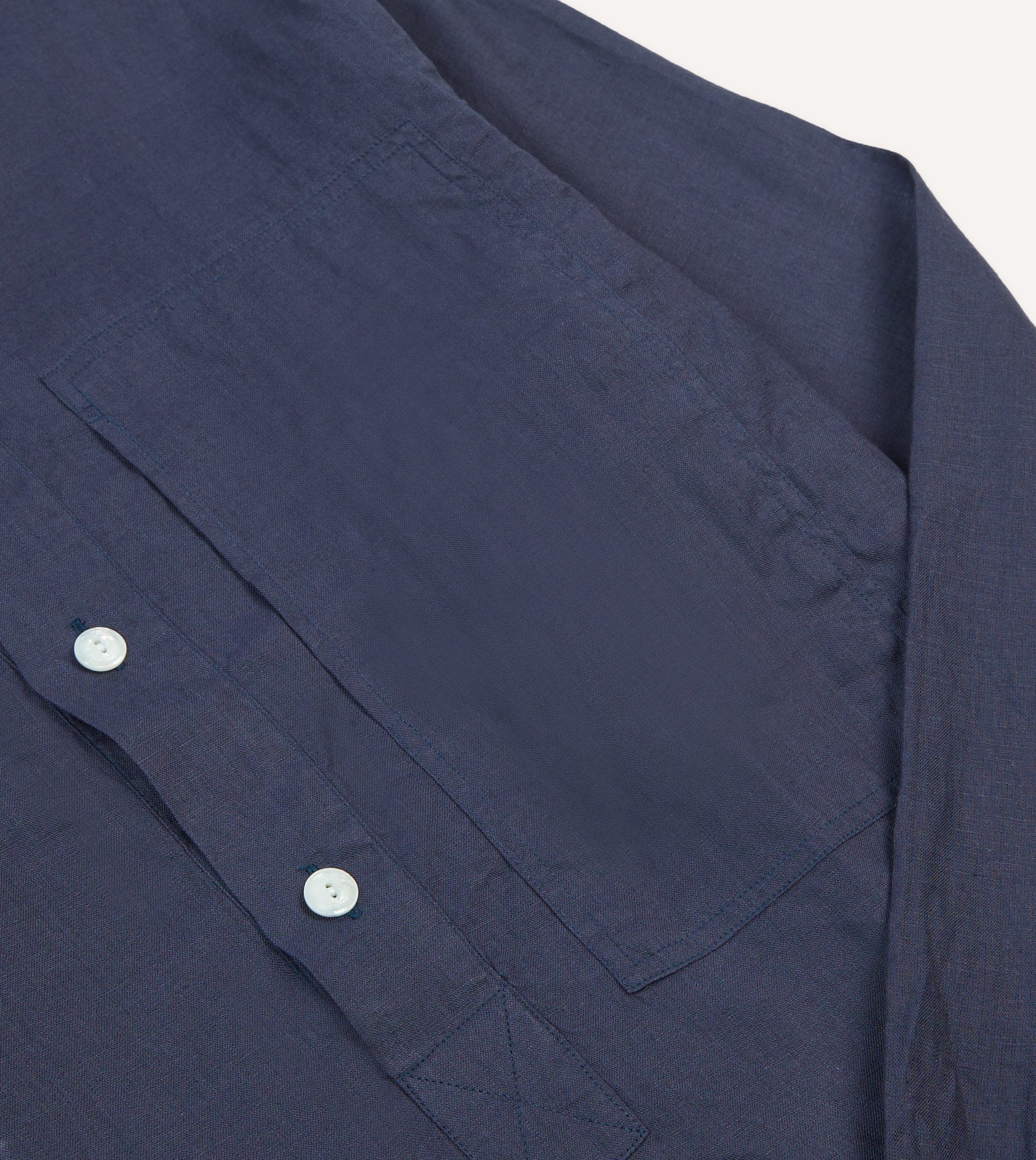 Navy Linen Mandarin Collar Popover Shirt - Image 4