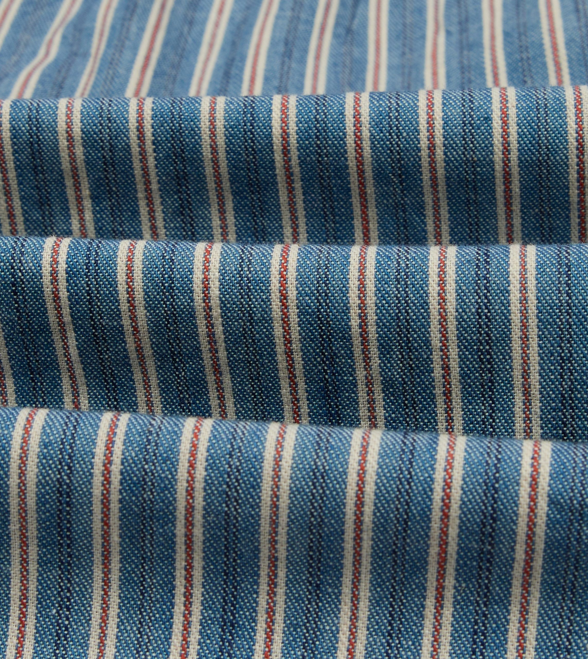 Indigo Stripe Cotton Mandarin Collar Popover Shirt - Image 2