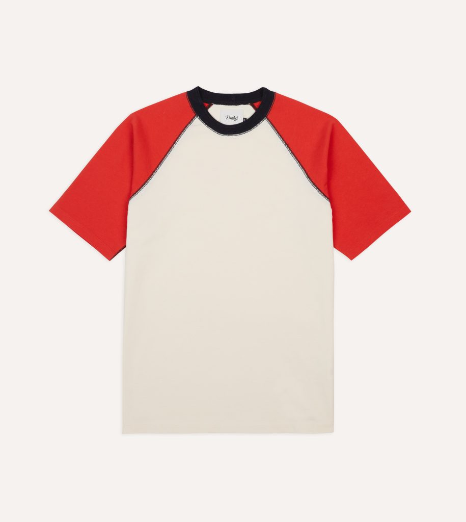 Ecru and Red Raglan Sleeve Hiking T-Shirt